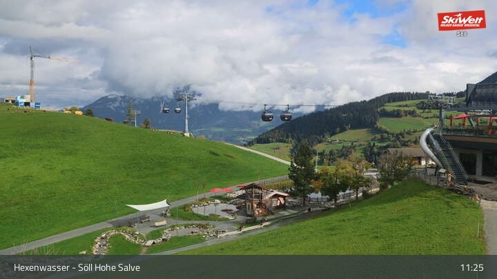 Archiv Foto Webcam Söll – Hochsöll mit Hexenwasser und Hohe Salve Gondelbahn