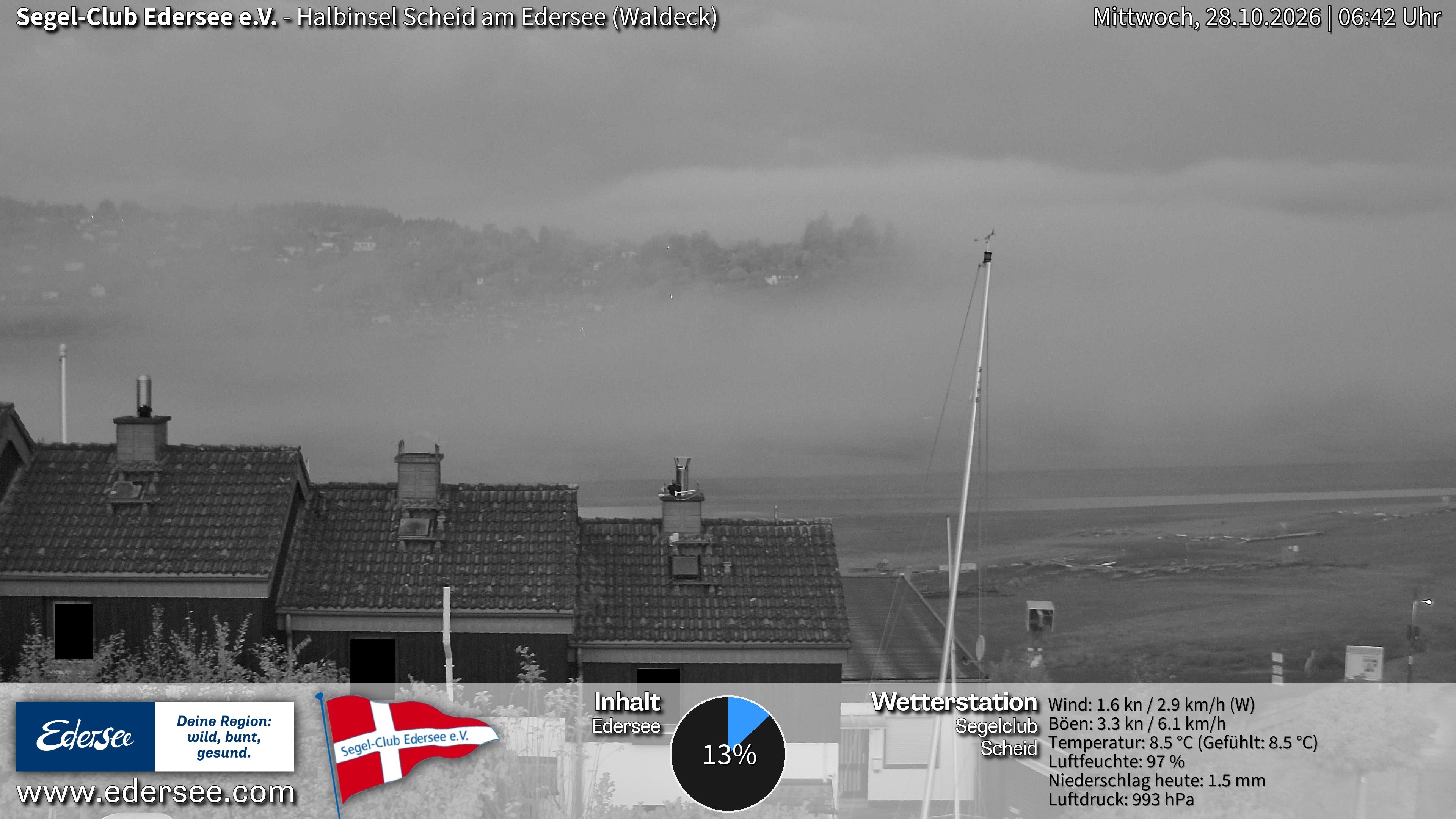 Archiv Foto Webcam Edersee: Halbinsel Scheid Segelclub