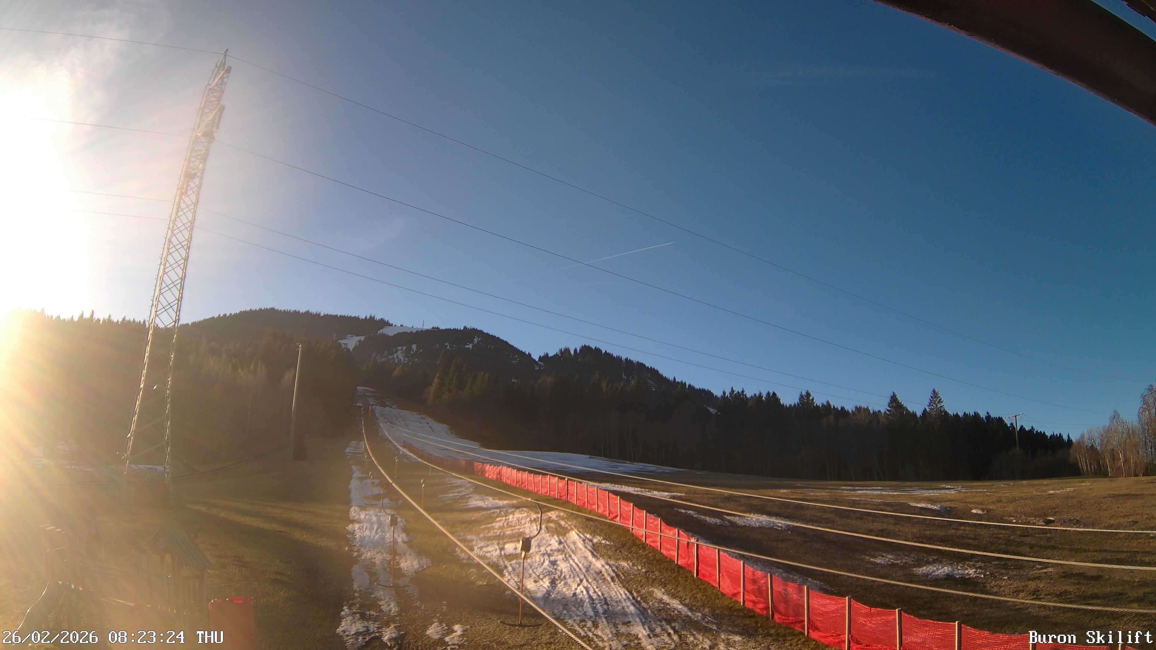 Archived image Webcam Enjoy the panoama view of the ski trail and lift in Buron