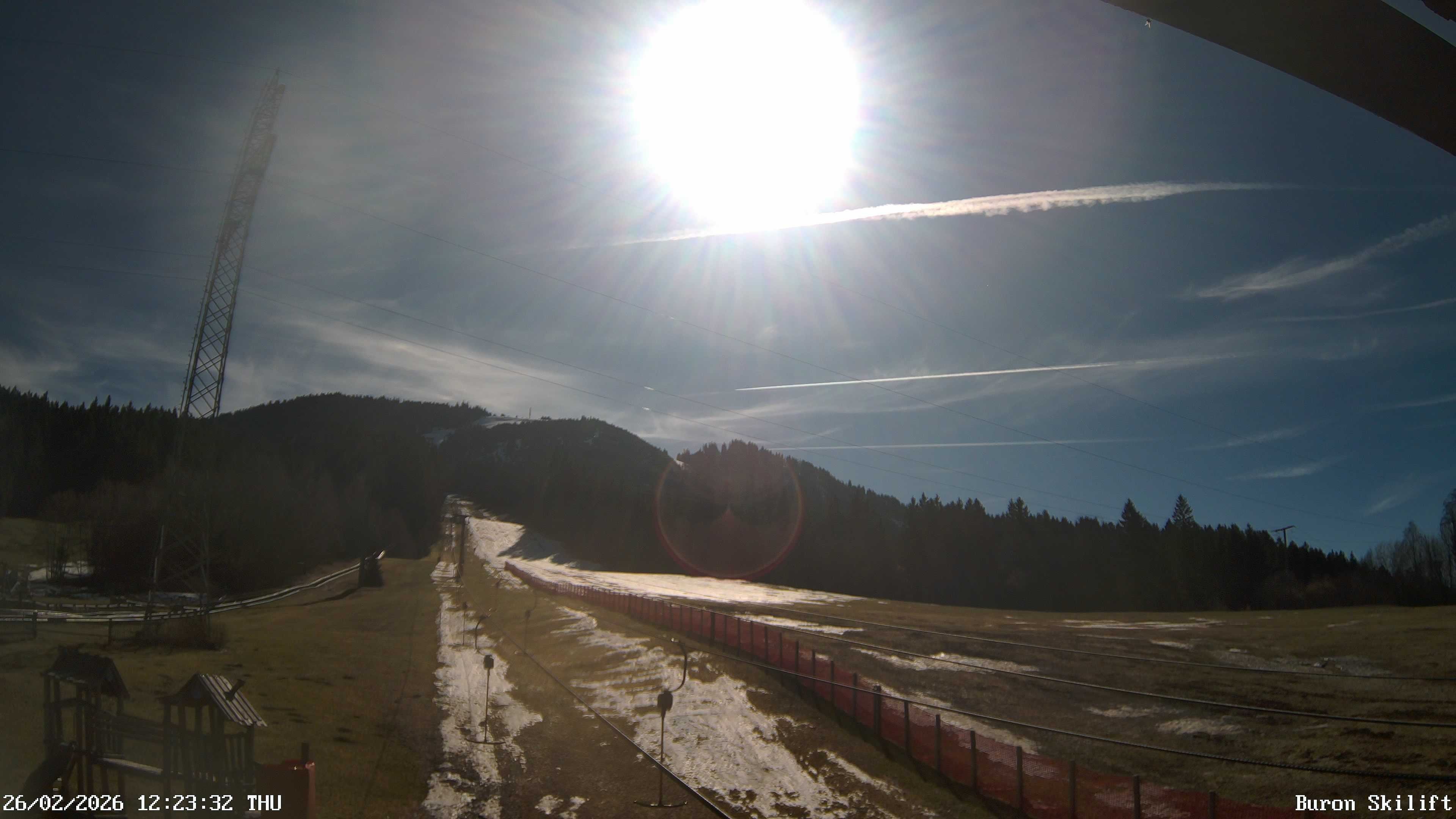 Archived image Webcam Enjoy the panoama view of the ski trail and lift in Buron
