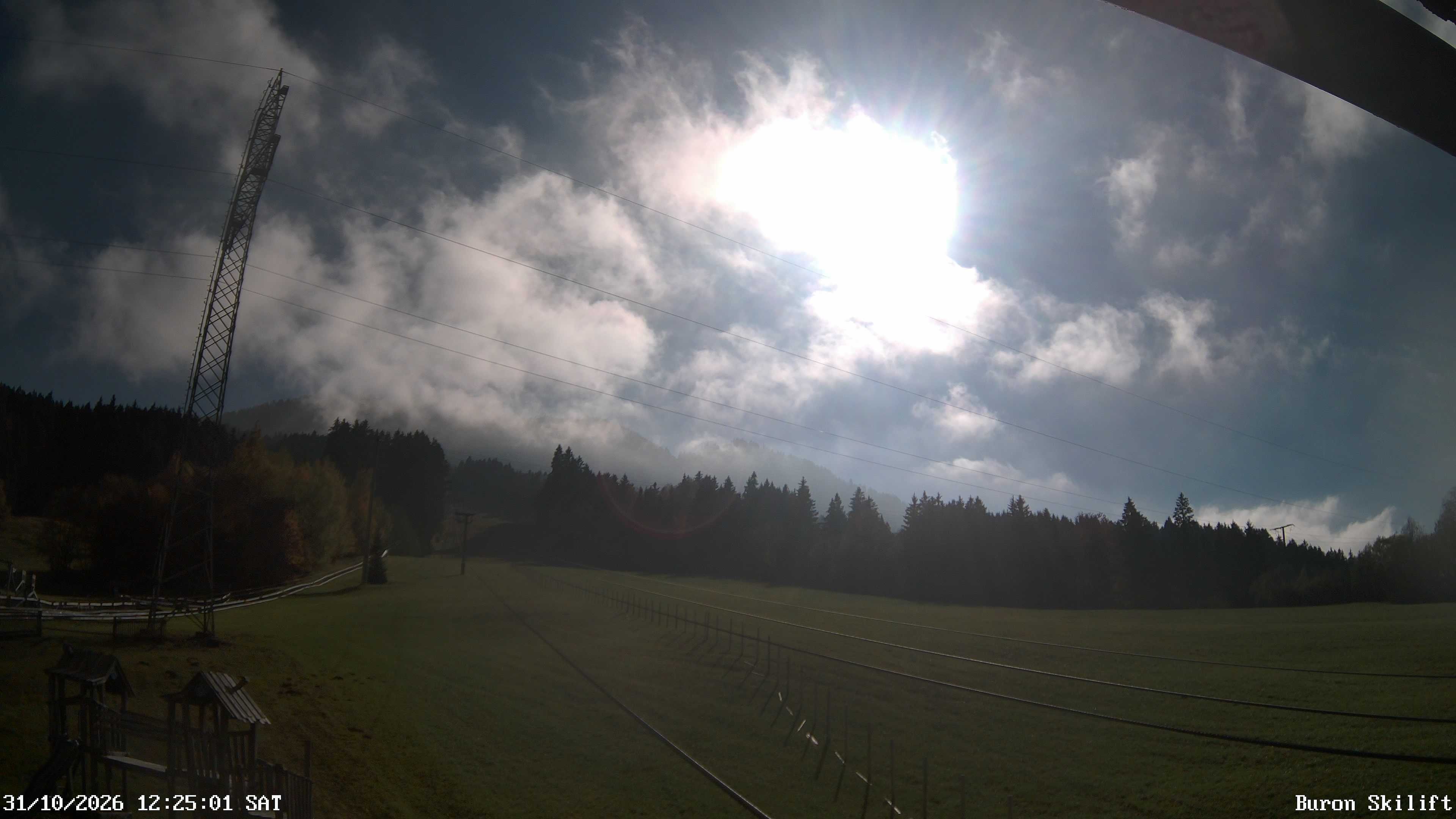 Archived image Webcam Enjoy the panoama view of the ski trail and lift in Buron