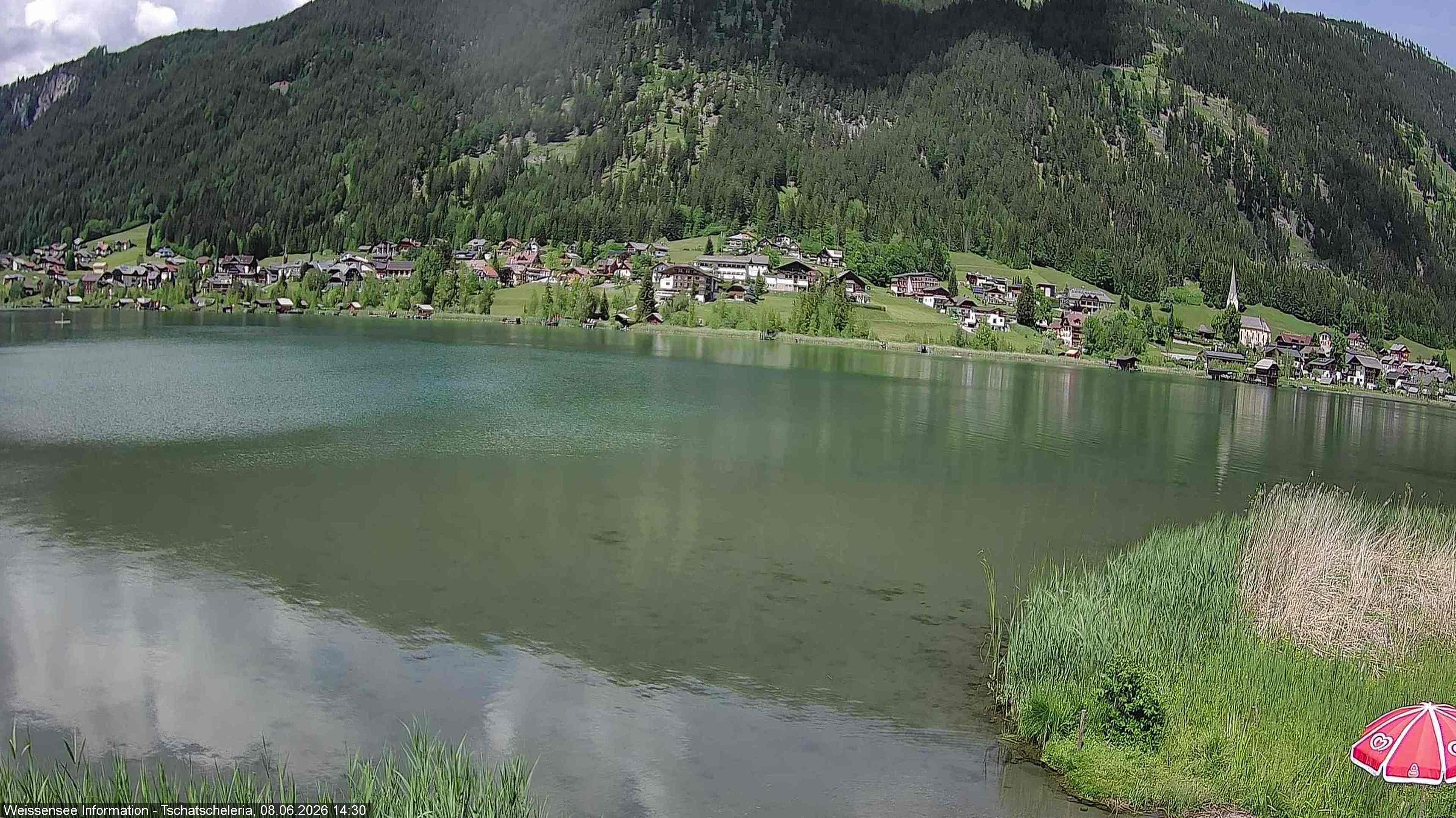 Archiv Foto Webcam Weissensee: Seeblick von Tschatscheleria
