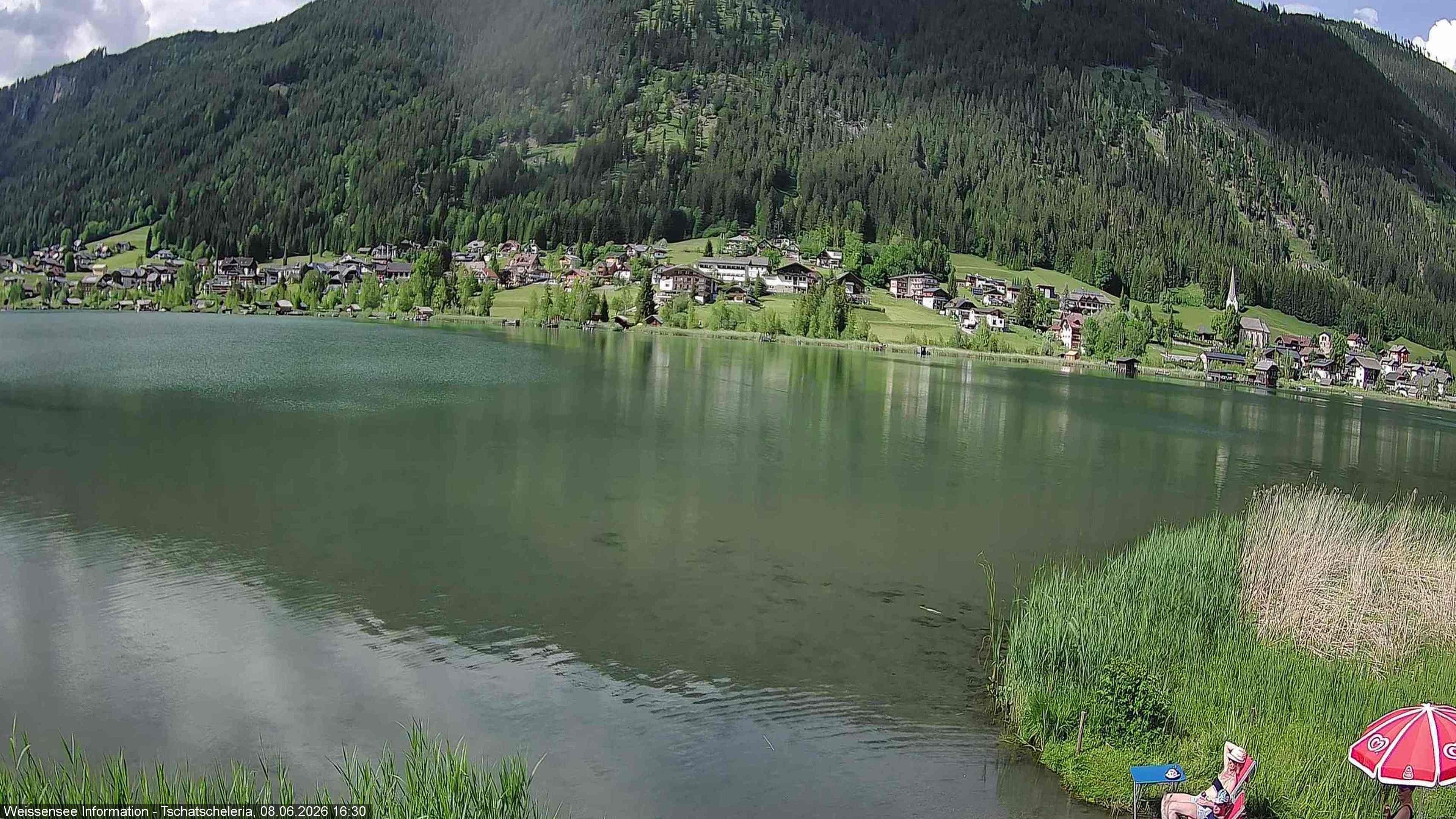 Archiv Foto Webcam Weissensee: Seeblick von Tschatscheleria