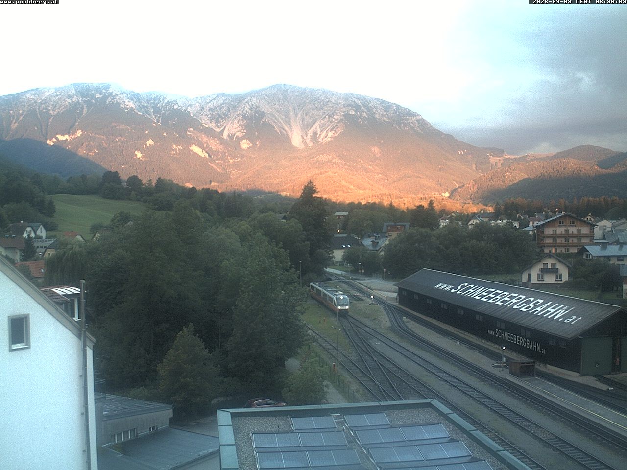 Archiv Foto Webcam Bahnhof in Puchberg am Schneeberg and Schneeberg Panorama