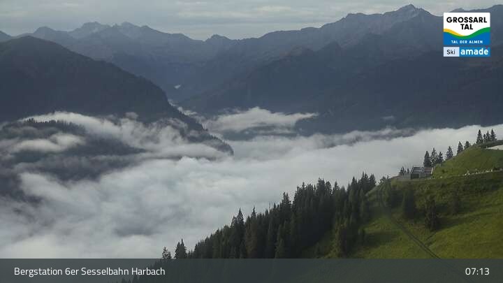 Archived image Webcam Großarl - Bergstation 6er Sesselbahn Harbach