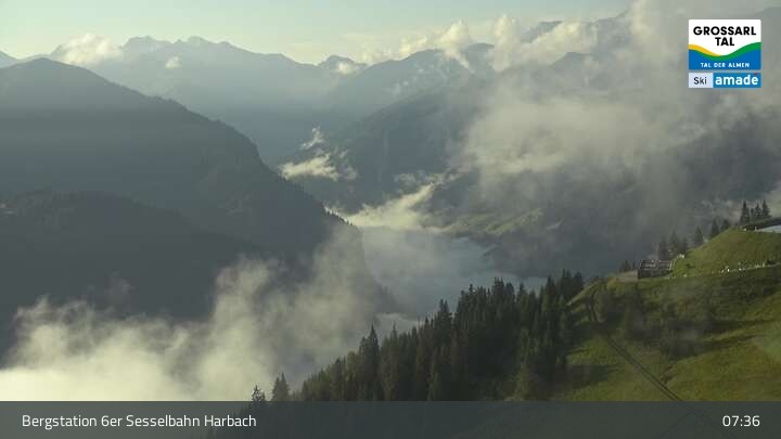 Archived image Webcam Großarl - Bergstation 6er Sesselbahn Harbach