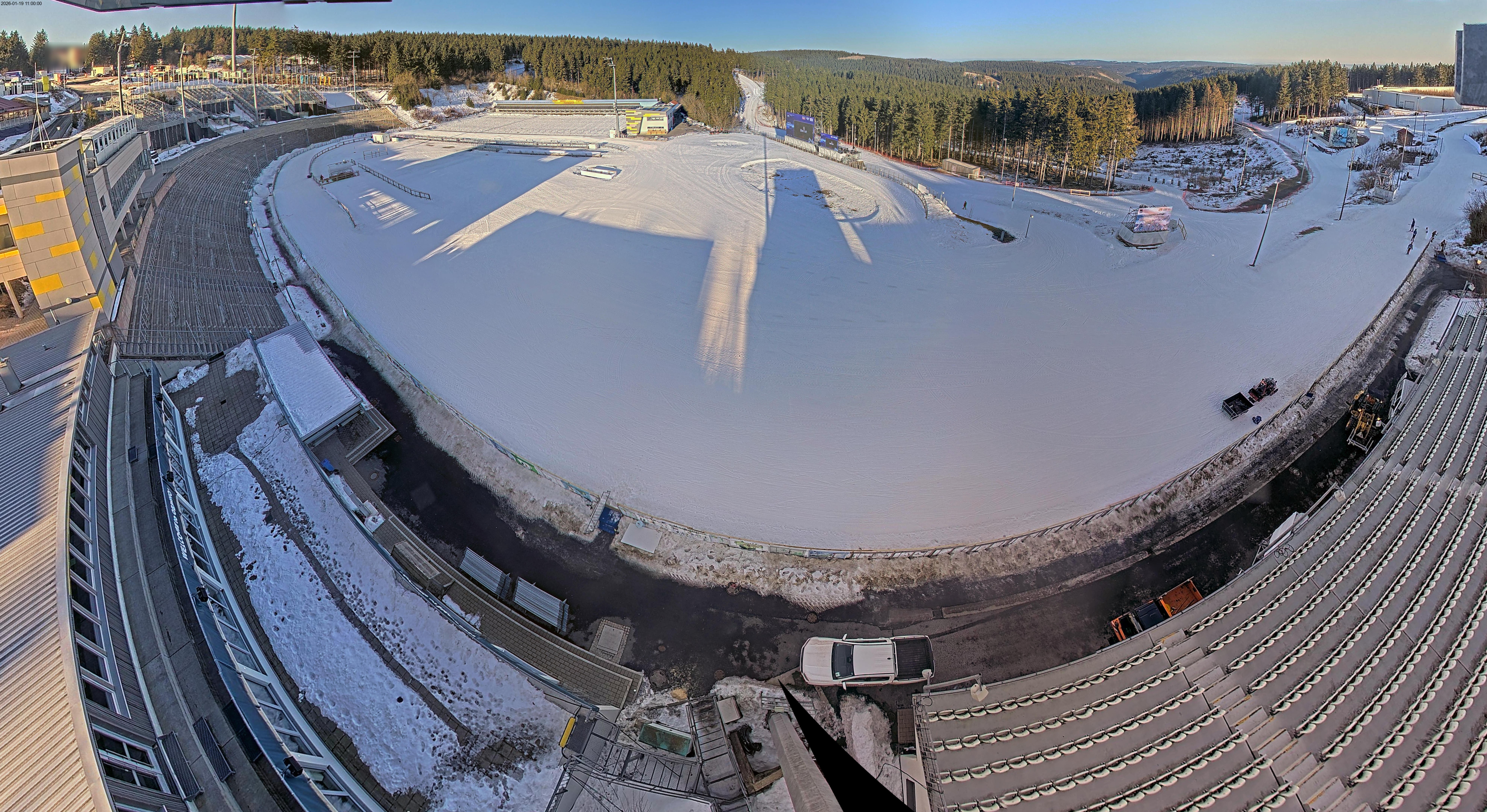 Archived image Webcam Oberhof: View Biathlon Stadium
