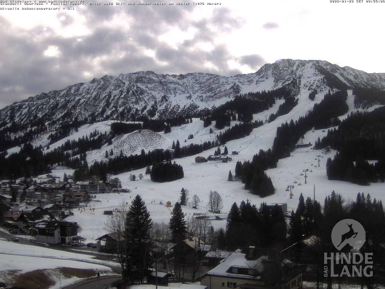 Archived image Webcam View of the kids hotel Oberjoch at the slopes in front