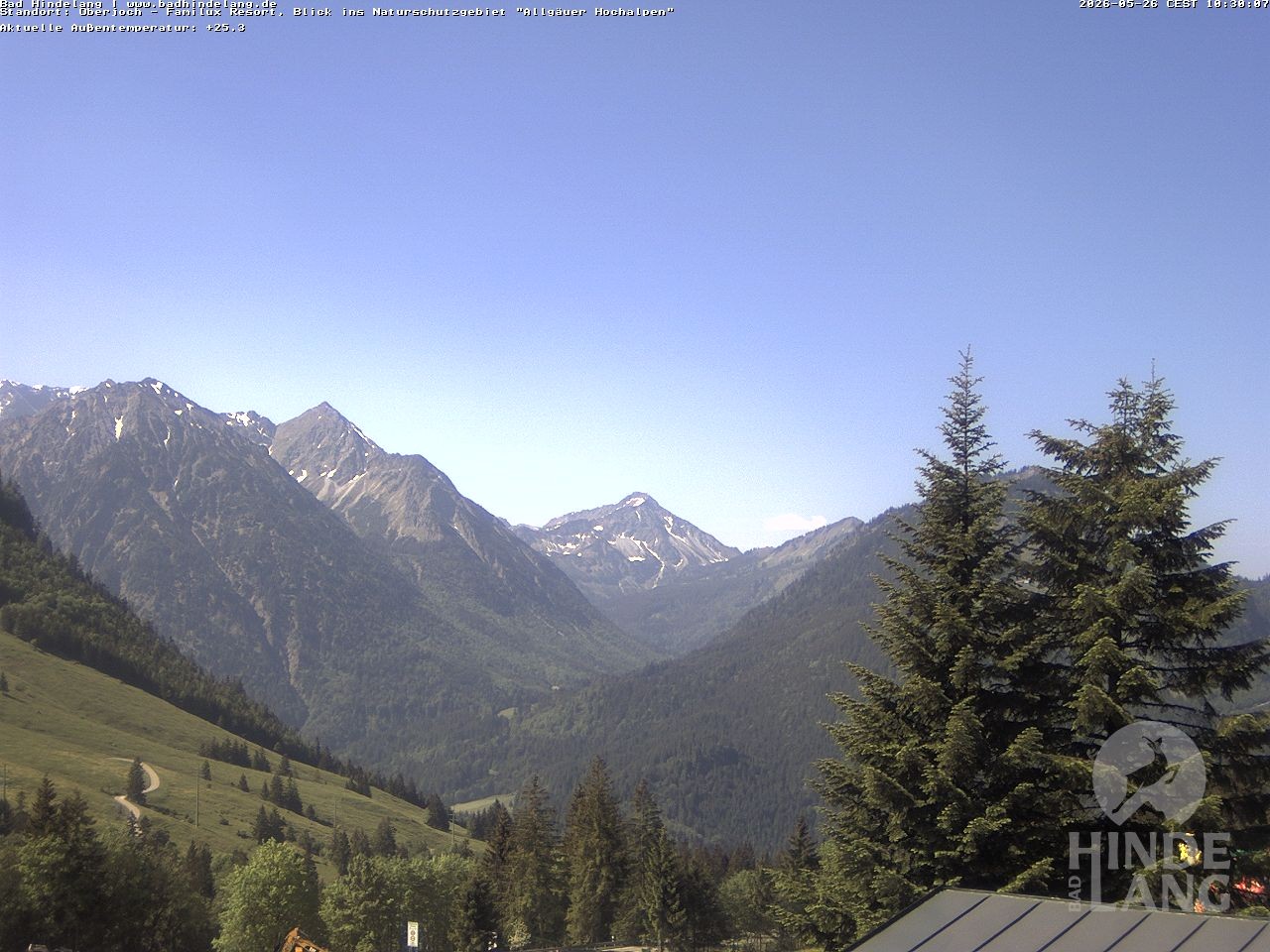 Archived image Webcam Kids hotel Oberjoch: view at the nature reseve "Allgäuer Hochalpen"