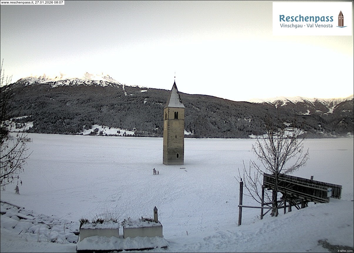 Archiv Foto Webcam Reschensee mit versunkenem Turm