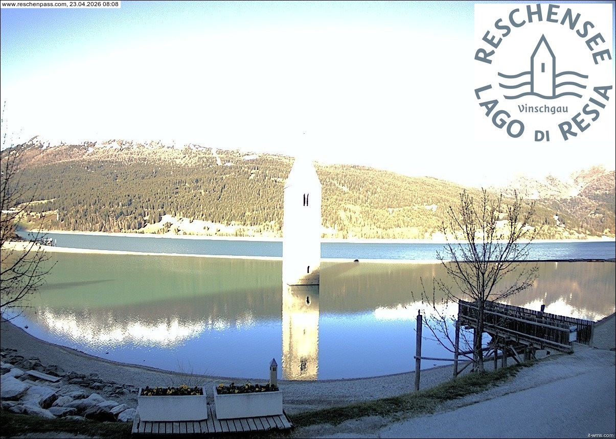 Archiv Foto Webcam Reschensee mit versunkenem Turm