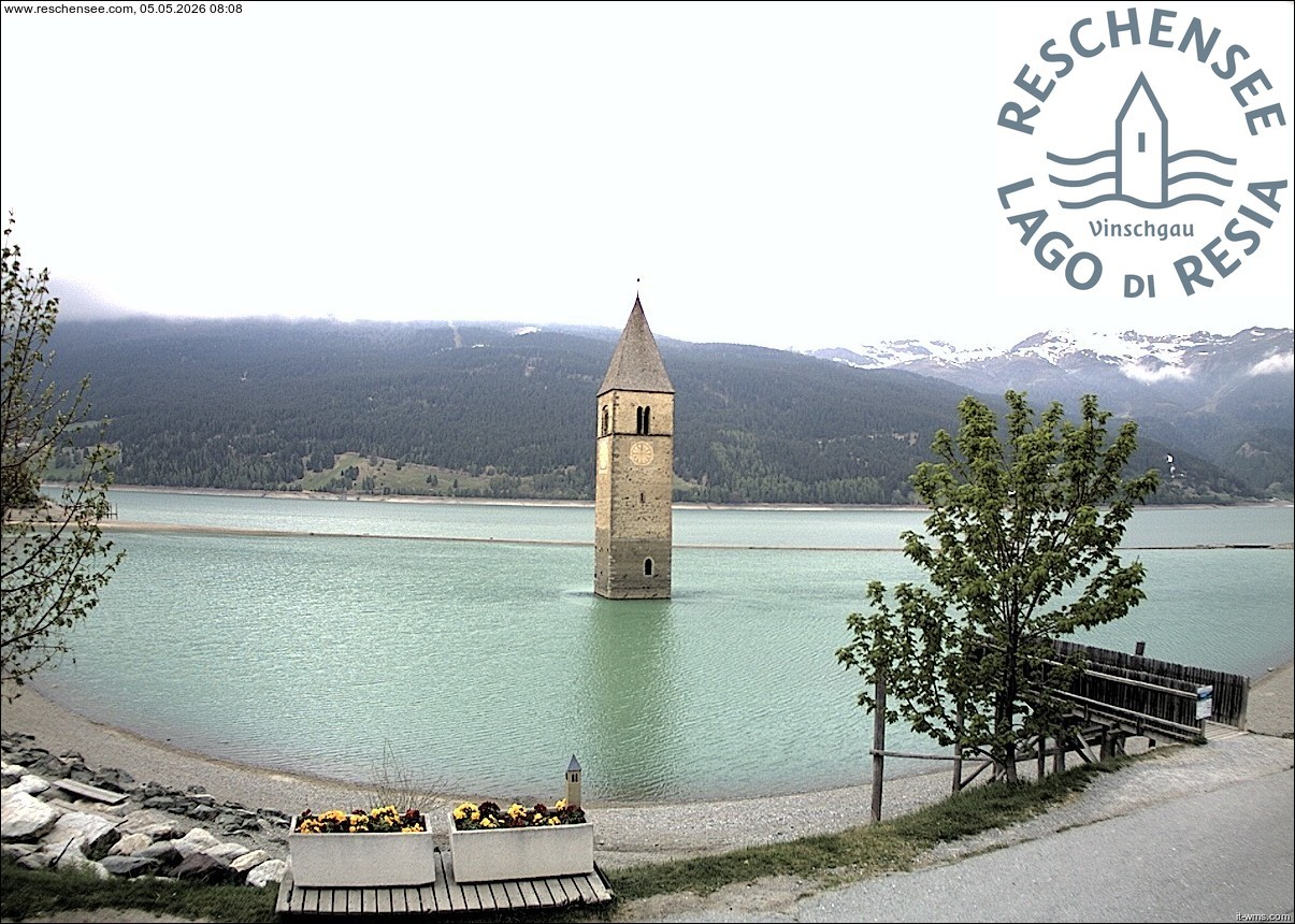 Archiv Foto Webcam Reschensee mit versunkenem Turm