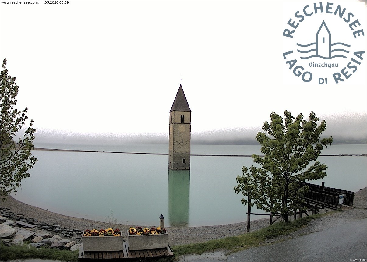 Archiv Foto Webcam Reschensee mit versunkenem Turm