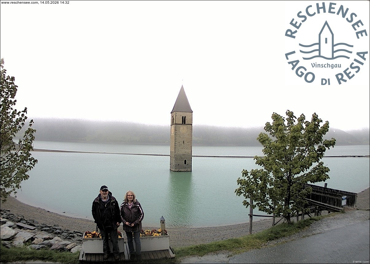 Archived image Webcam Lake Resia and the symbol of Venosta Valley