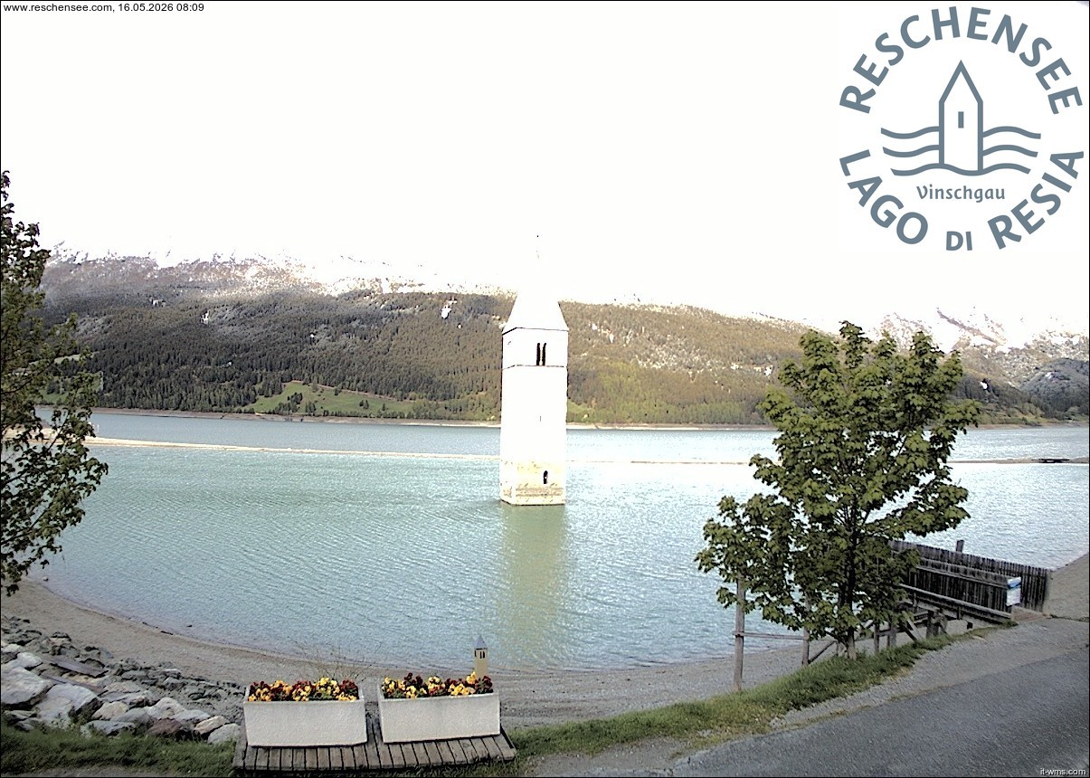 Archiv Foto Webcam Reschensee mit versunkenem Turm