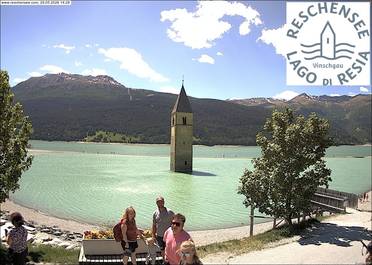 Archiv Foto Webcam Reschensee mit versunkenem Turm