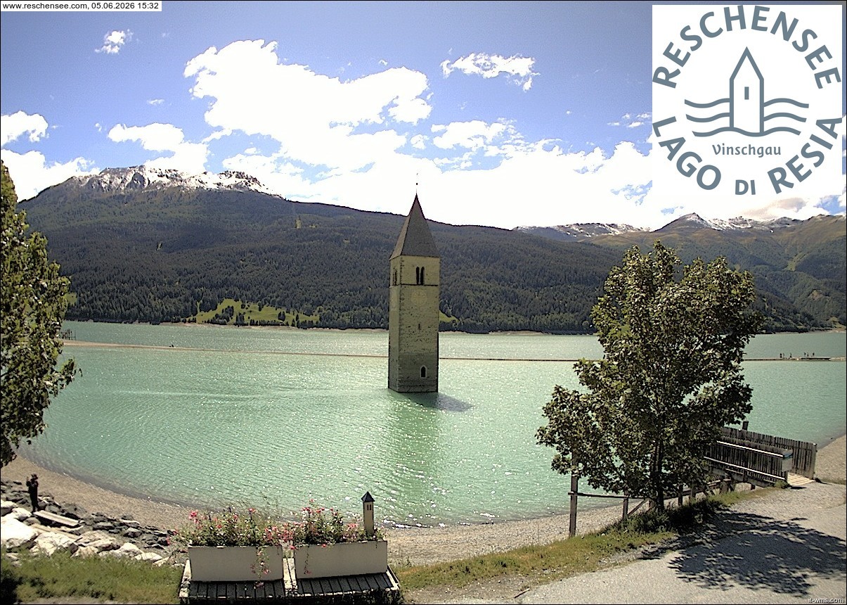Archiv Foto Webcam Reschensee mit versunkenem Turm