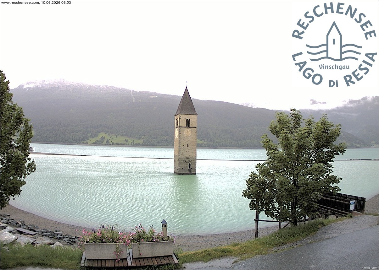 Archiv Foto Webcam Reschensee mit versunkenem Turm