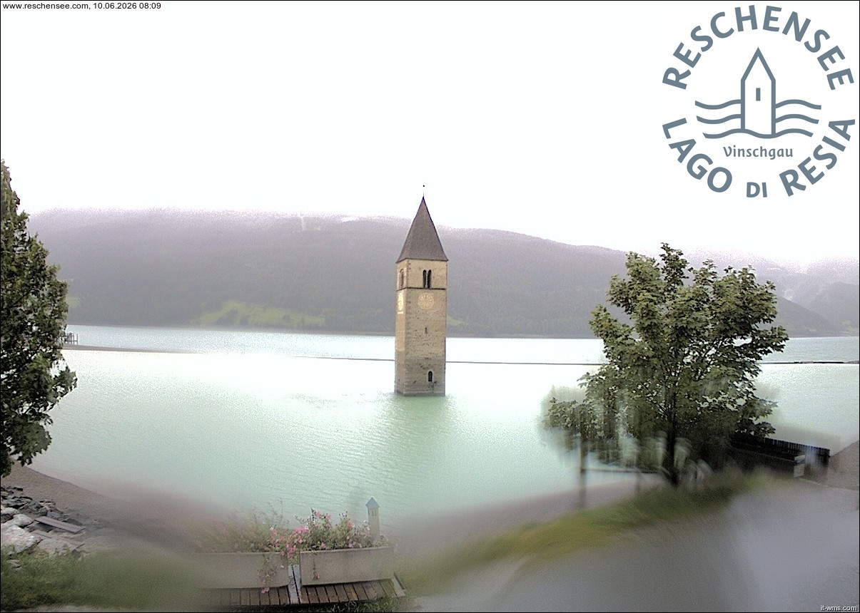 Archiv Foto Webcam Reschensee mit versunkenem Turm