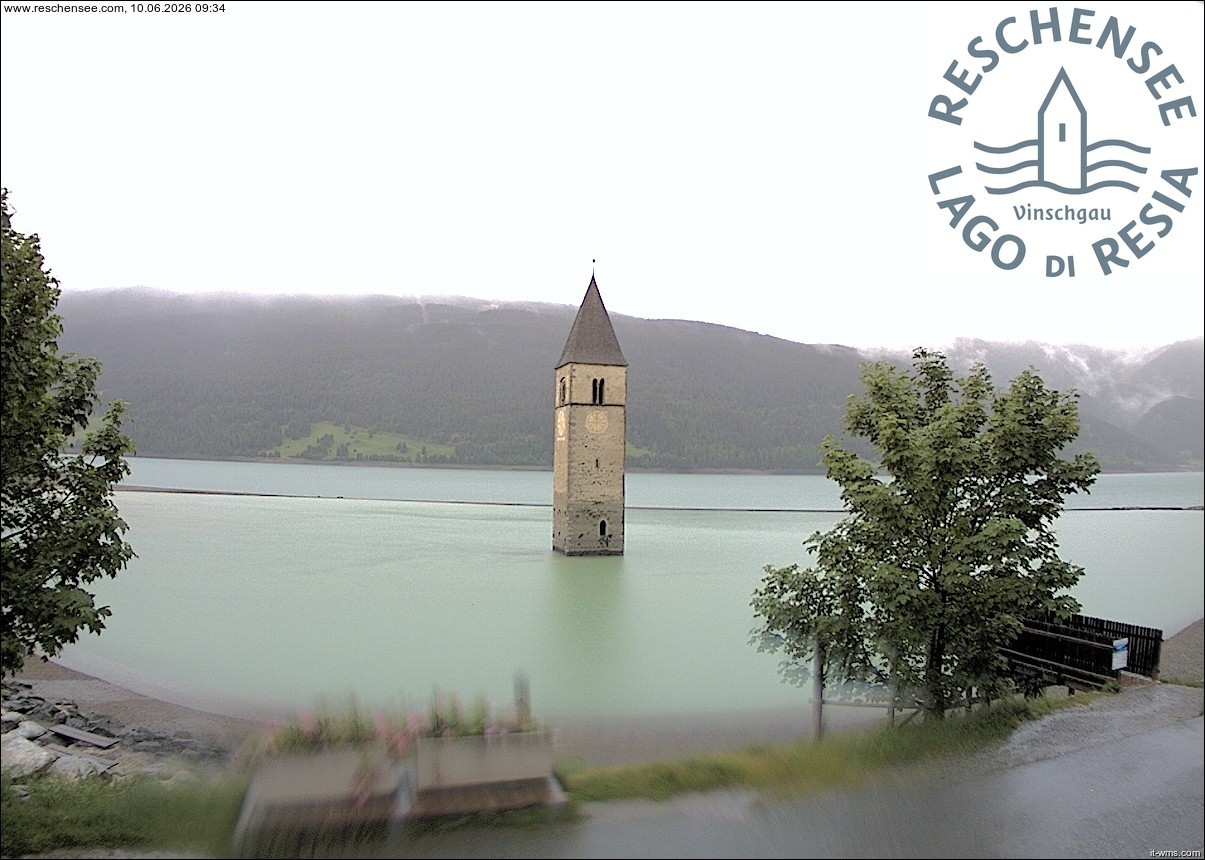 Archiv Foto Webcam Reschensee mit versunkenem Turm