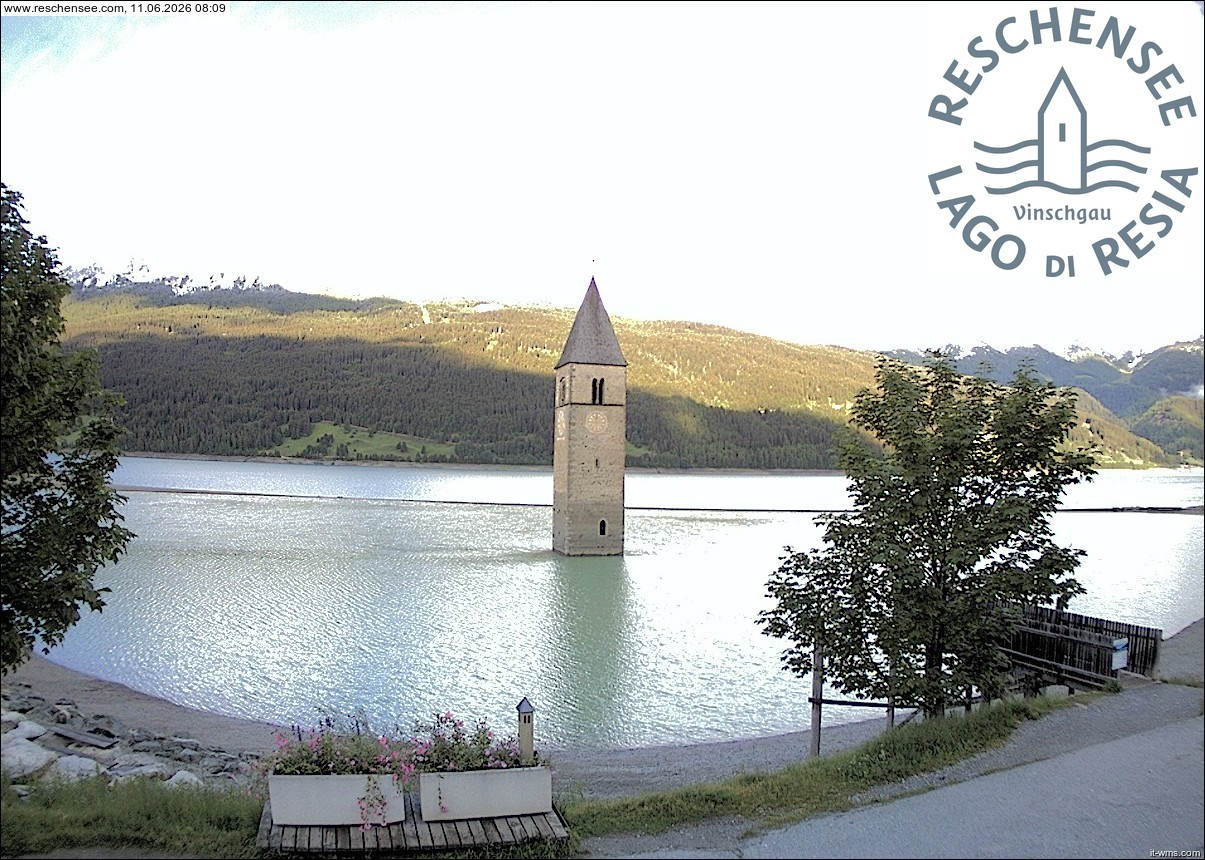 Archiv Foto Webcam Reschensee mit versunkenem Turm