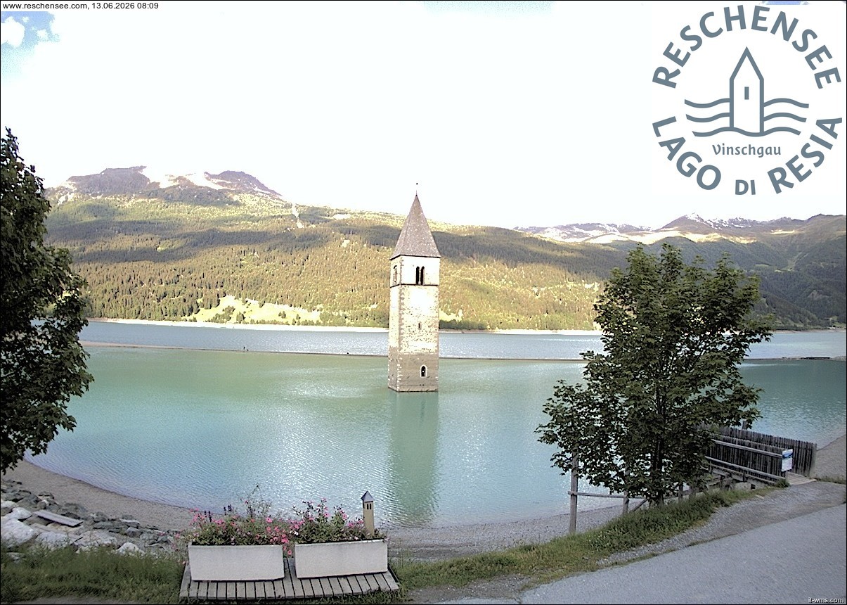 Archiv Foto Webcam Reschensee mit versunkenem Turm