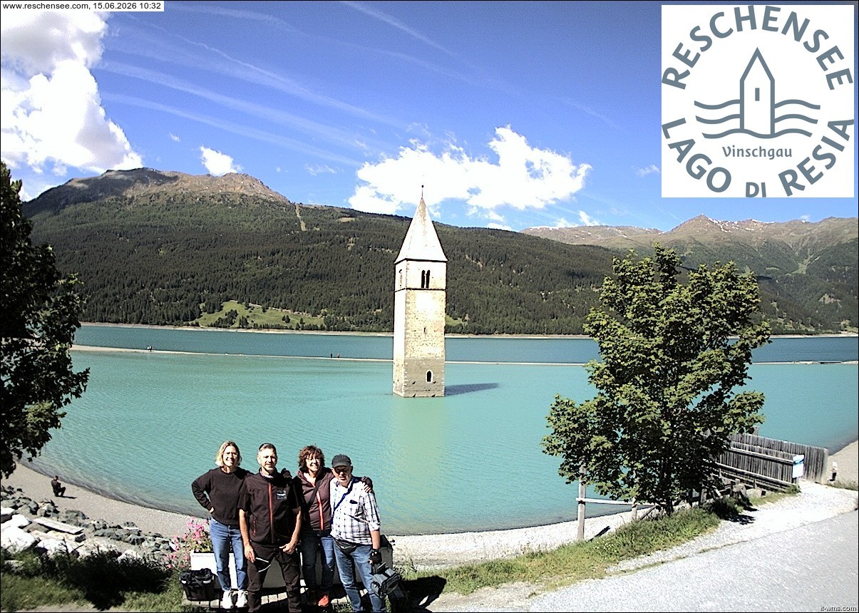 Archived image Webcam Lake Resia and the symbol of Venosta Valley
