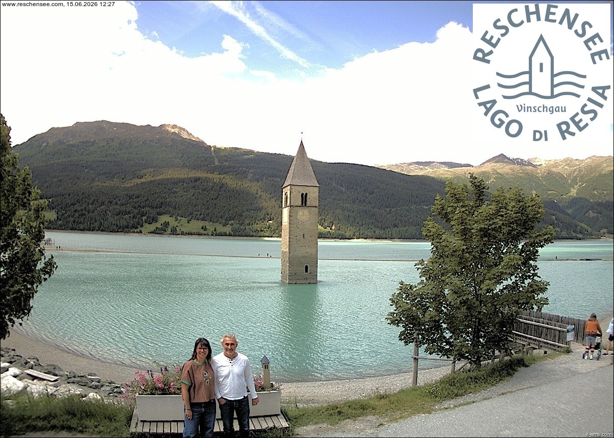Archived image Webcam Lake Resia and the symbol of Venosta Valley