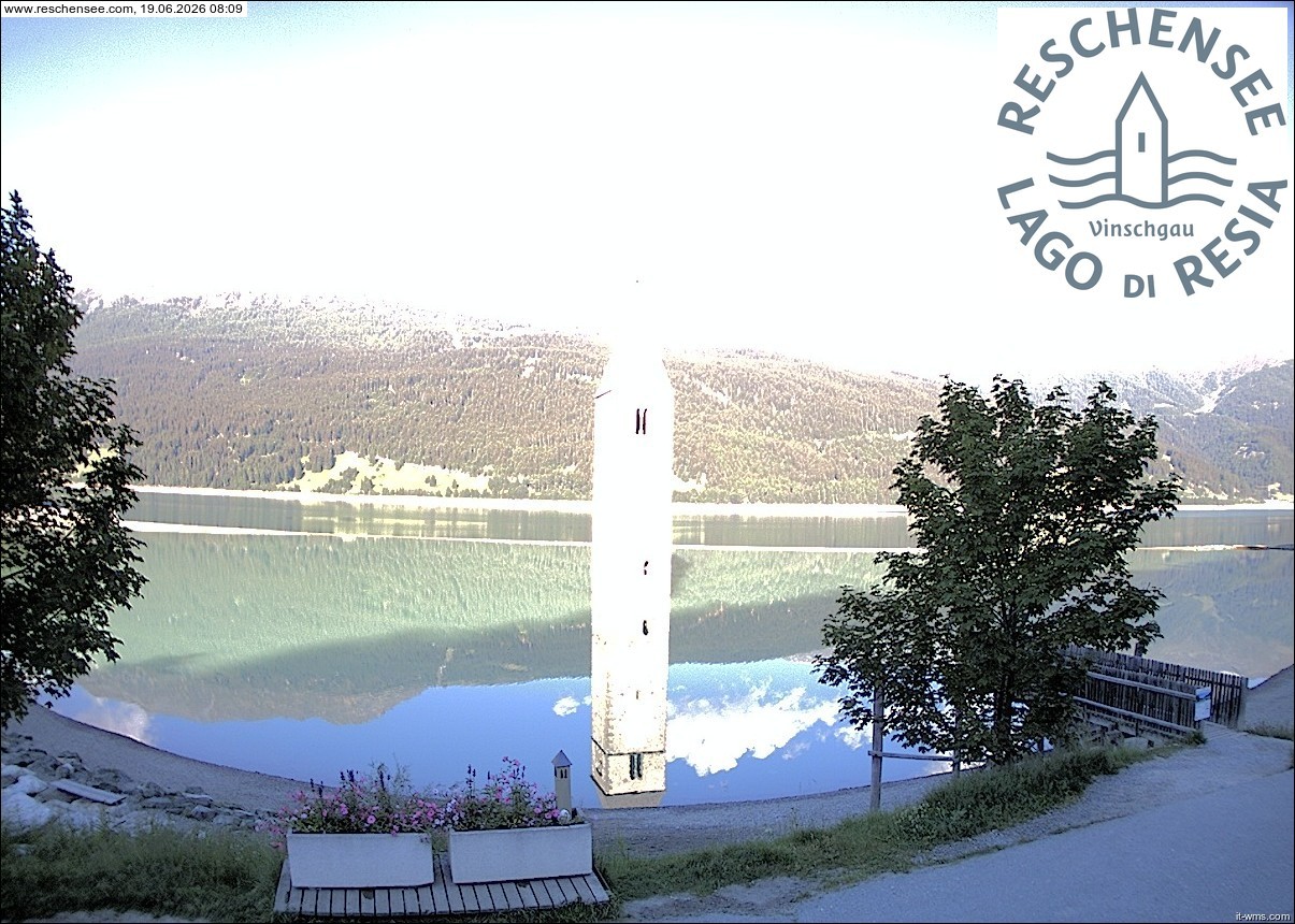 Archiv Foto Webcam Reschensee mit versunkenem Turm
