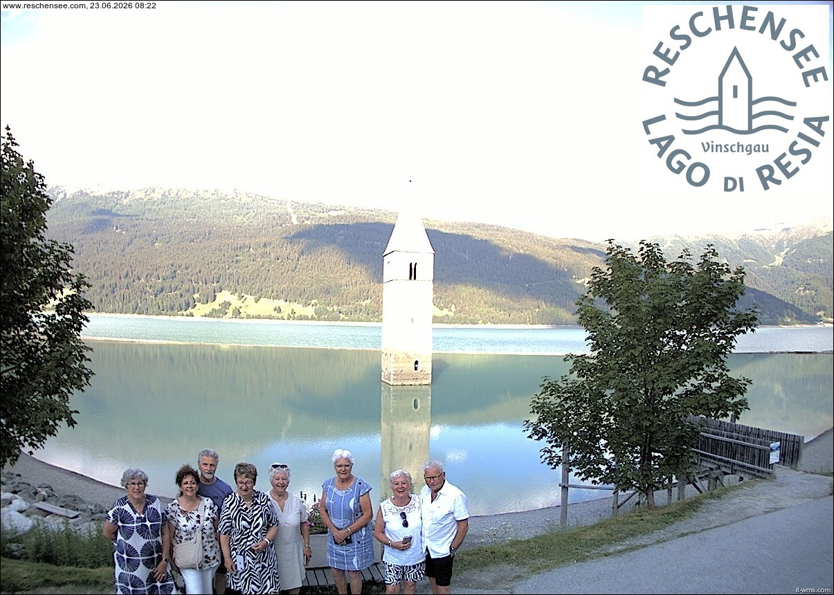 Archived image Webcam Lake Resia and the symbol of Venosta Valley