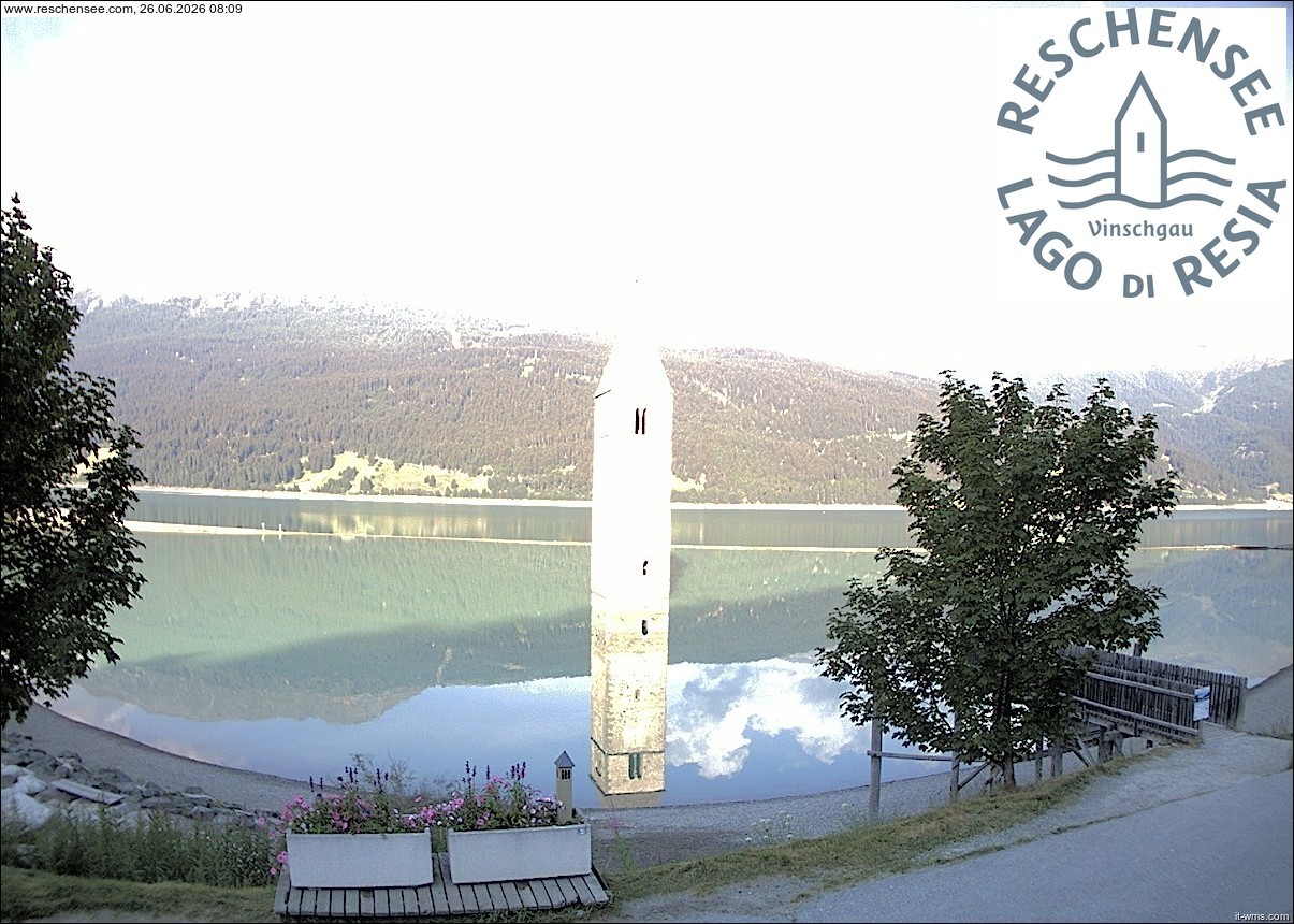 Archiv Foto Webcam Reschensee mit versunkenem Turm