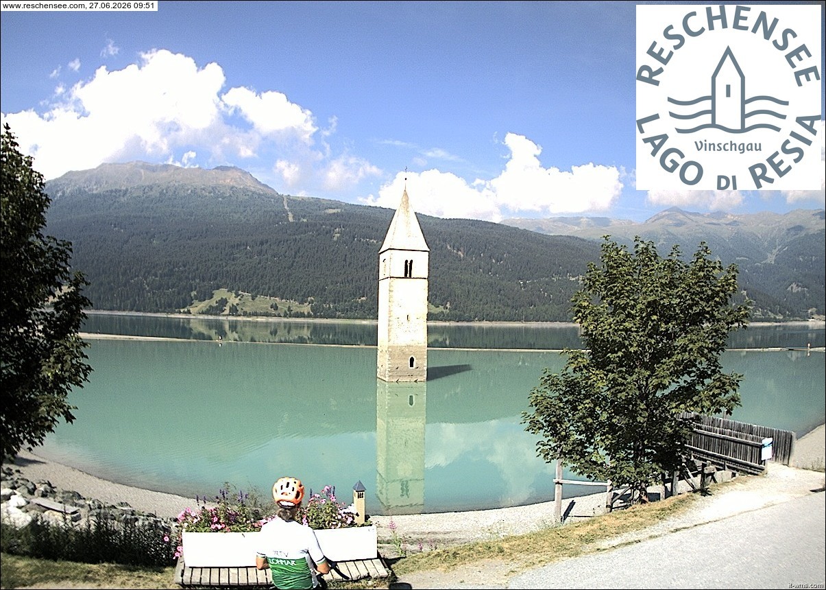 Archiv Foto Webcam Reschensee mit versunkenem Turm