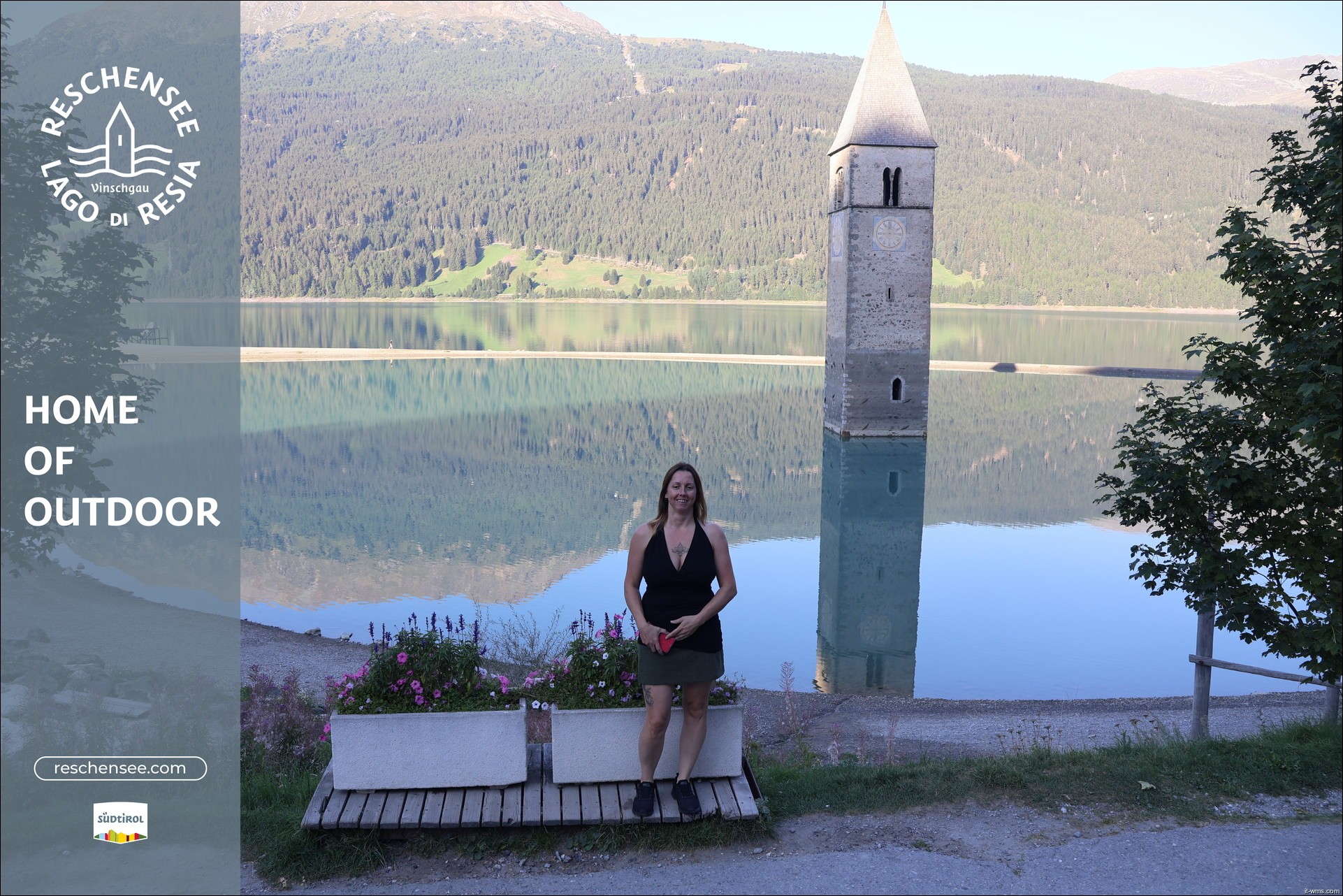 Archived image Webcam Lake Resia and the symbol of Venosta Valley