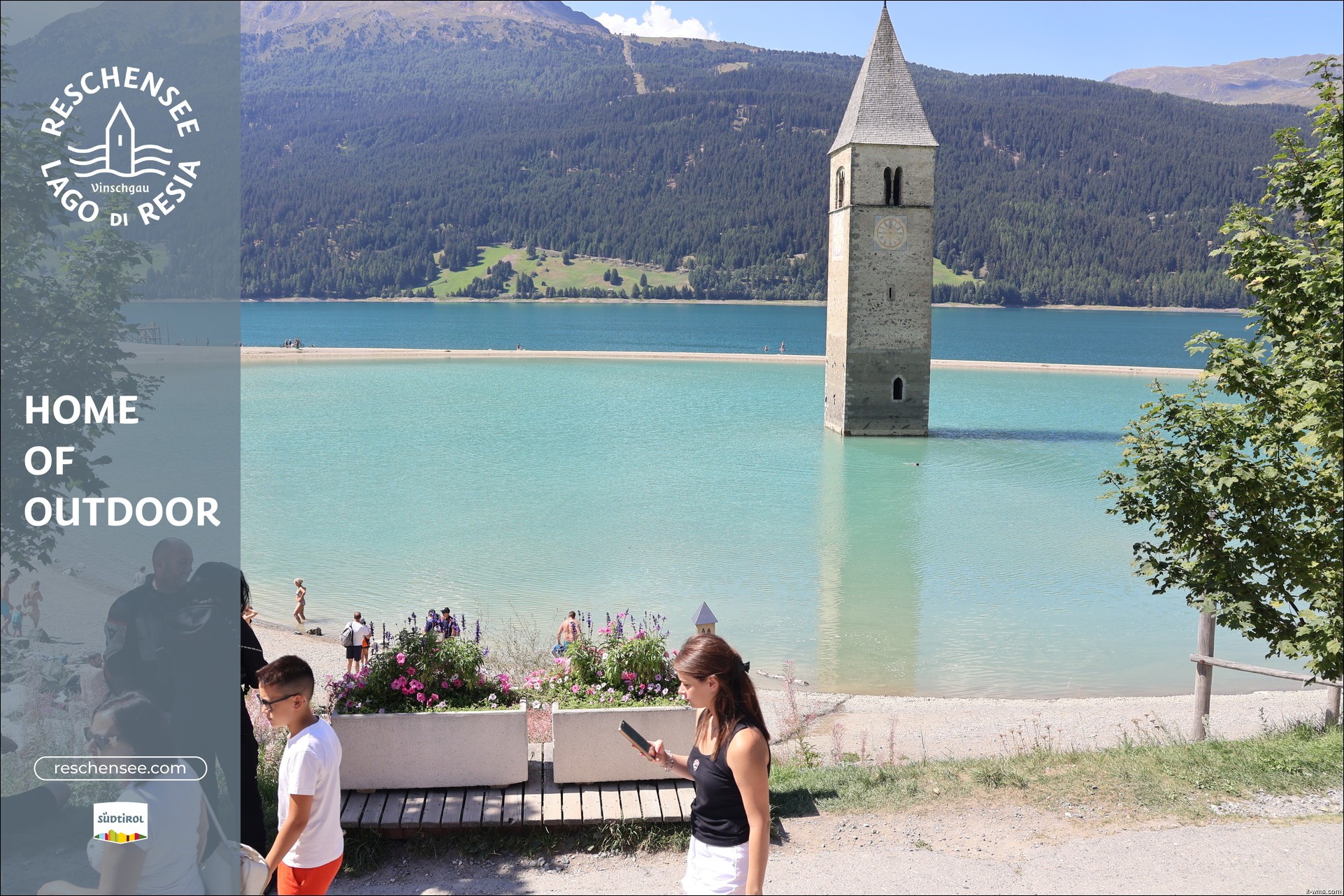 Archived image Webcam Lake Resia and the symbol of Venosta Valley