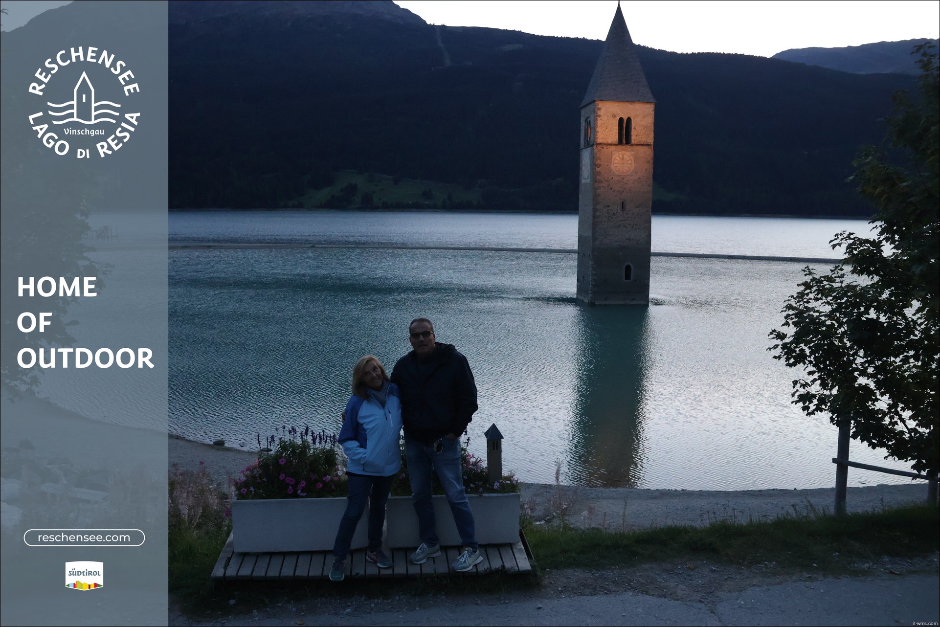 Archived image Webcam Lake Resia and the symbol of Venosta Valley