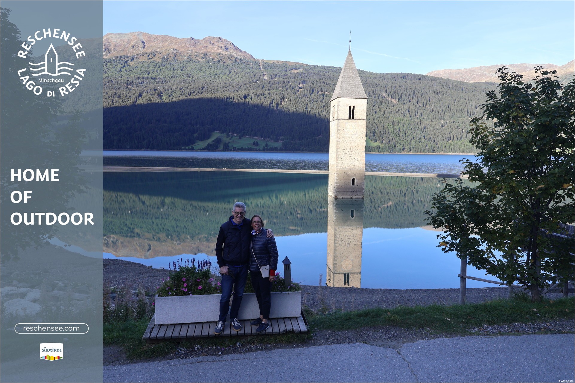 Archived image Webcam Lake Resia and the symbol of Venosta Valley