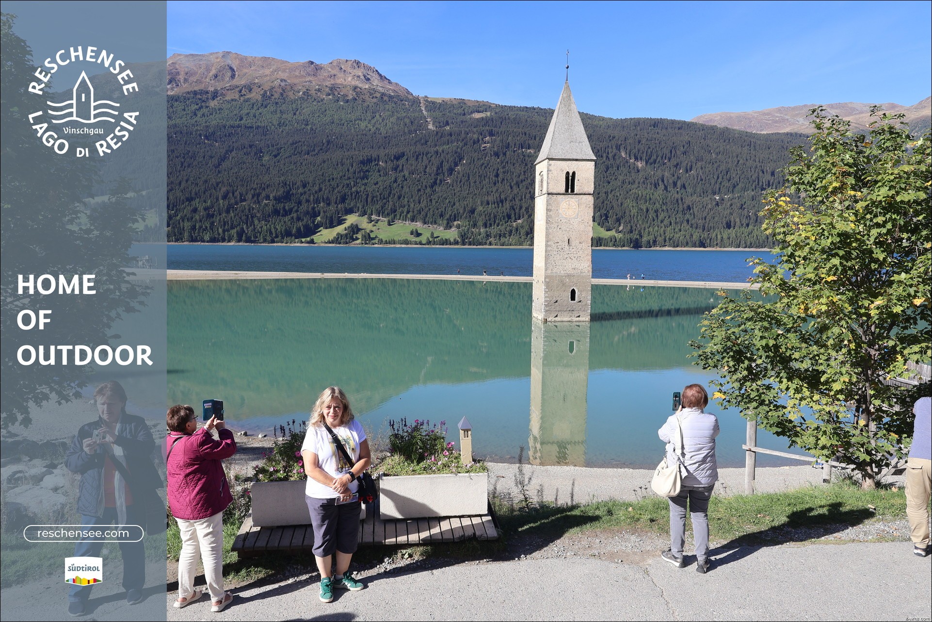 Archived image Webcam Lake Resia and the symbol of Venosta Valley