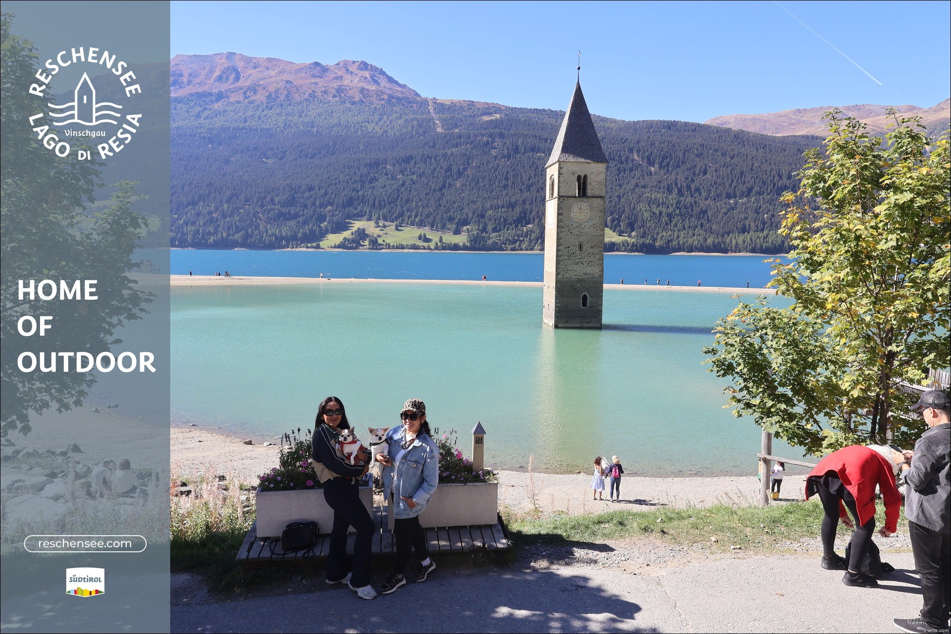 Archived image Webcam Lake Resia and the symbol of Venosta Valley