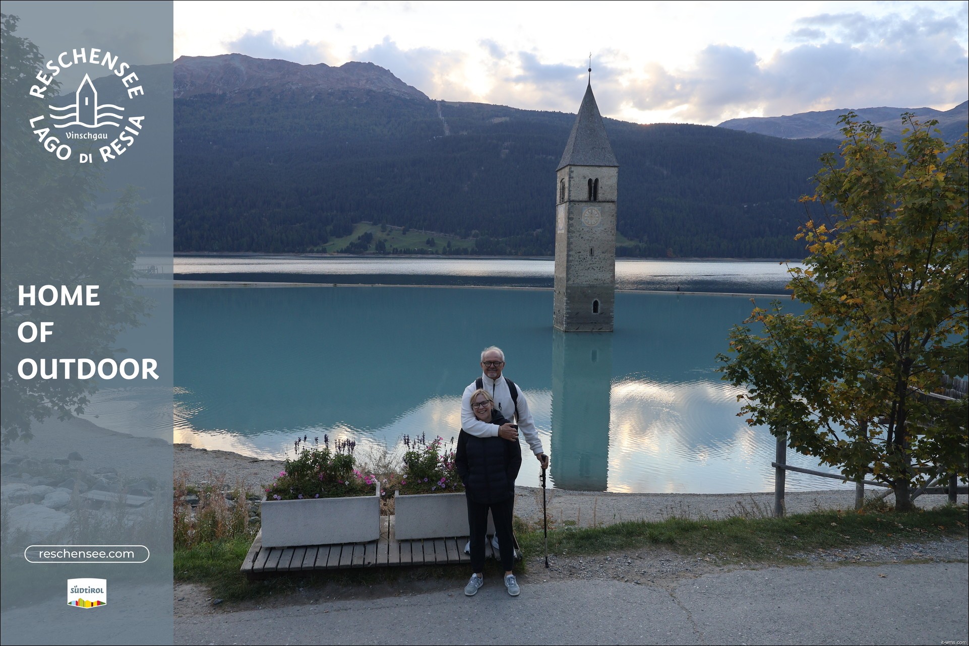 Archived image Webcam Lake Resia and the symbol of Venosta Valley
