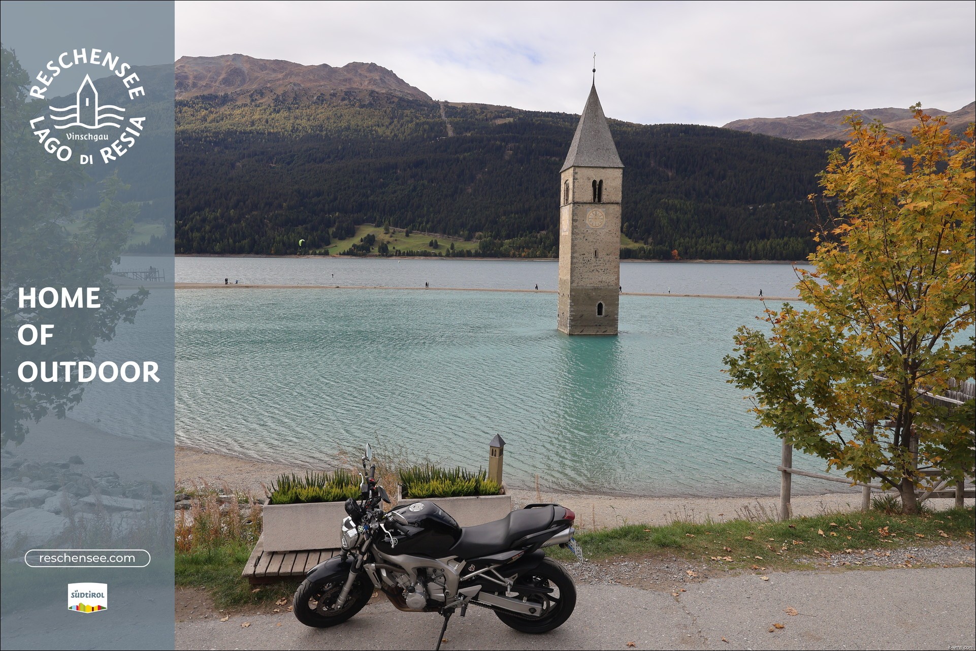 Archived image Webcam Lake Resia and the symbol of Venosta Valley