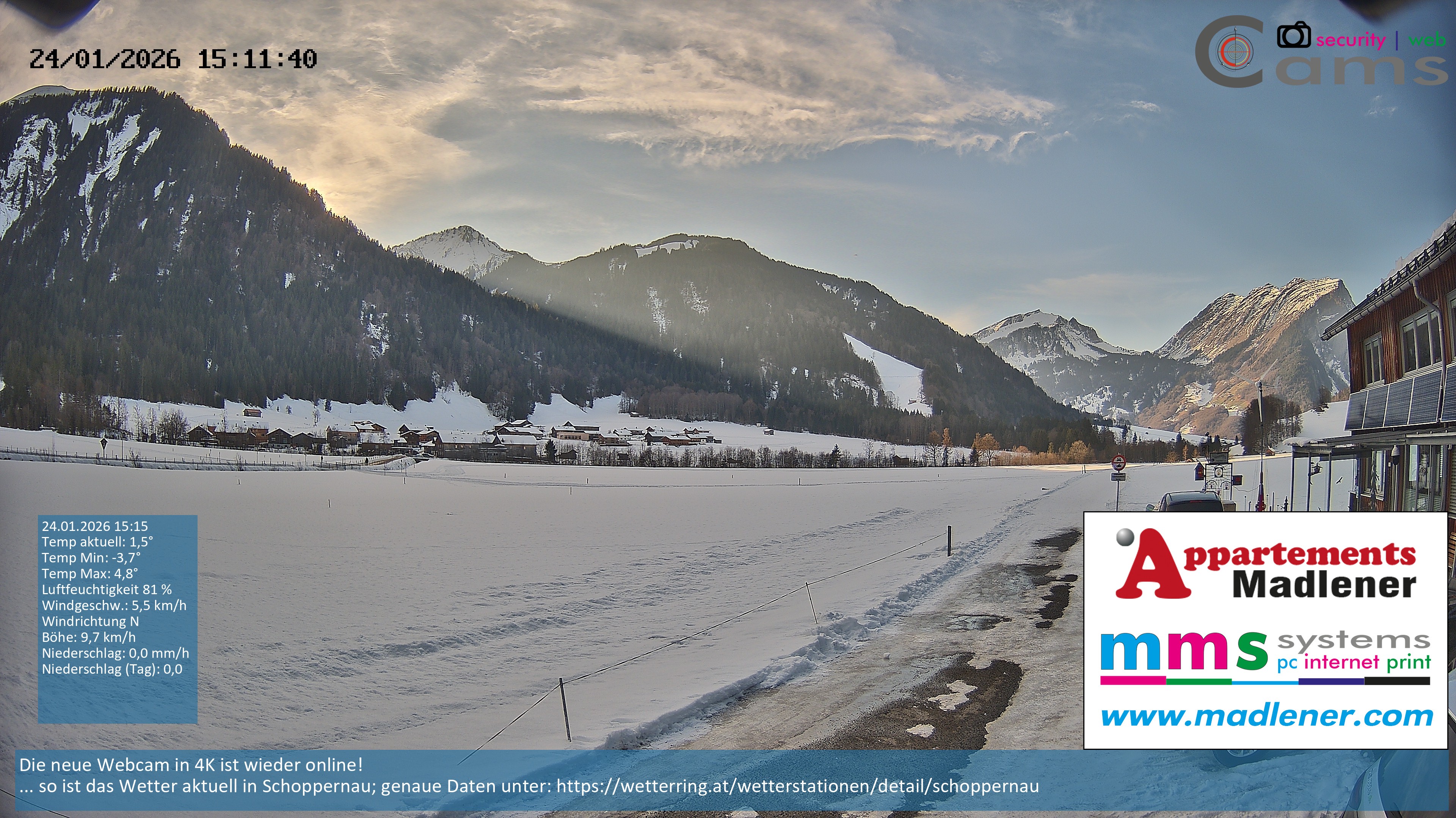 Archived image Webcam Schoppernau lower valley in the Bregenzerwald