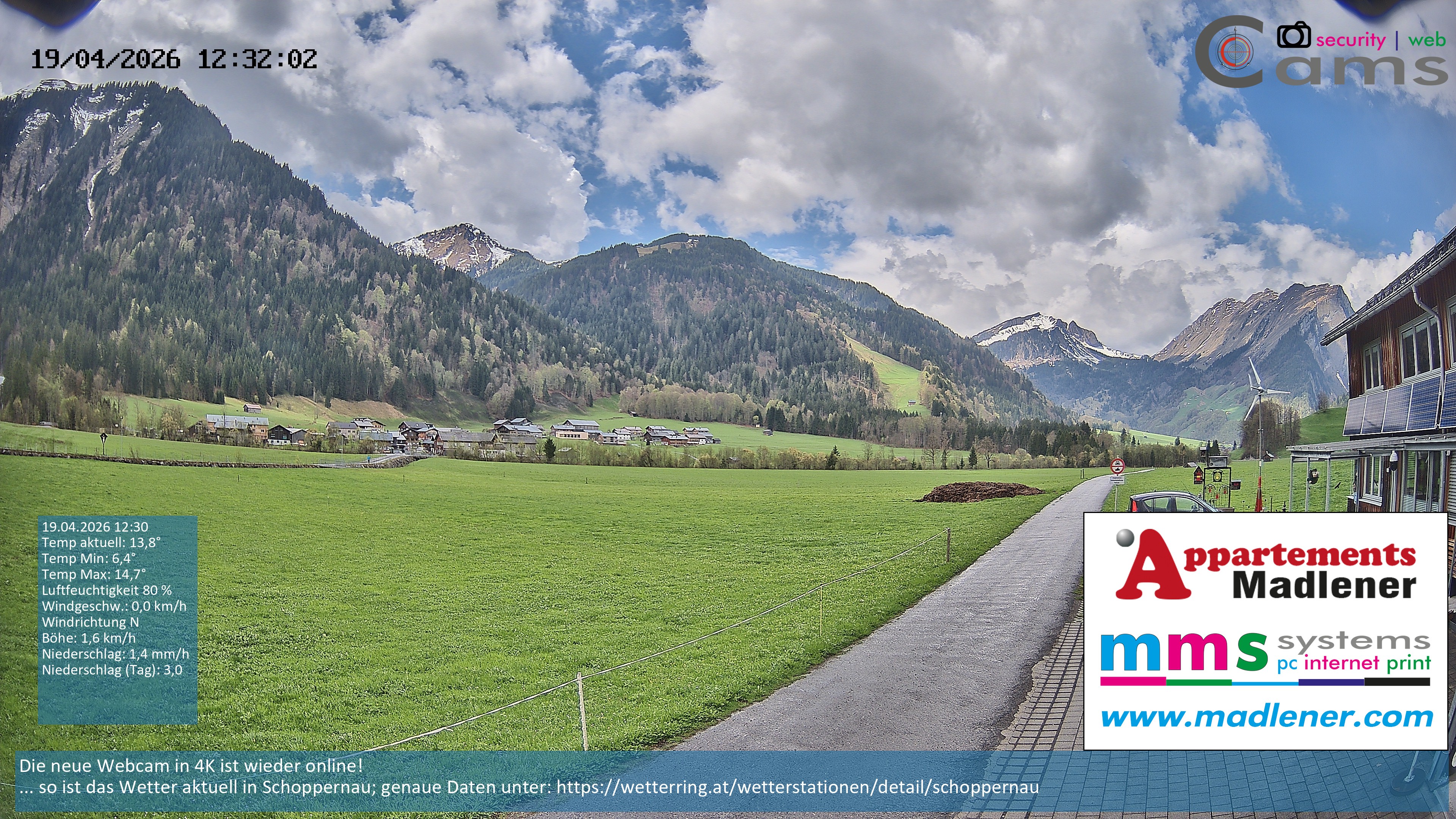 Archived image Webcam Schoppernau lower valley in the Bregenzerwald