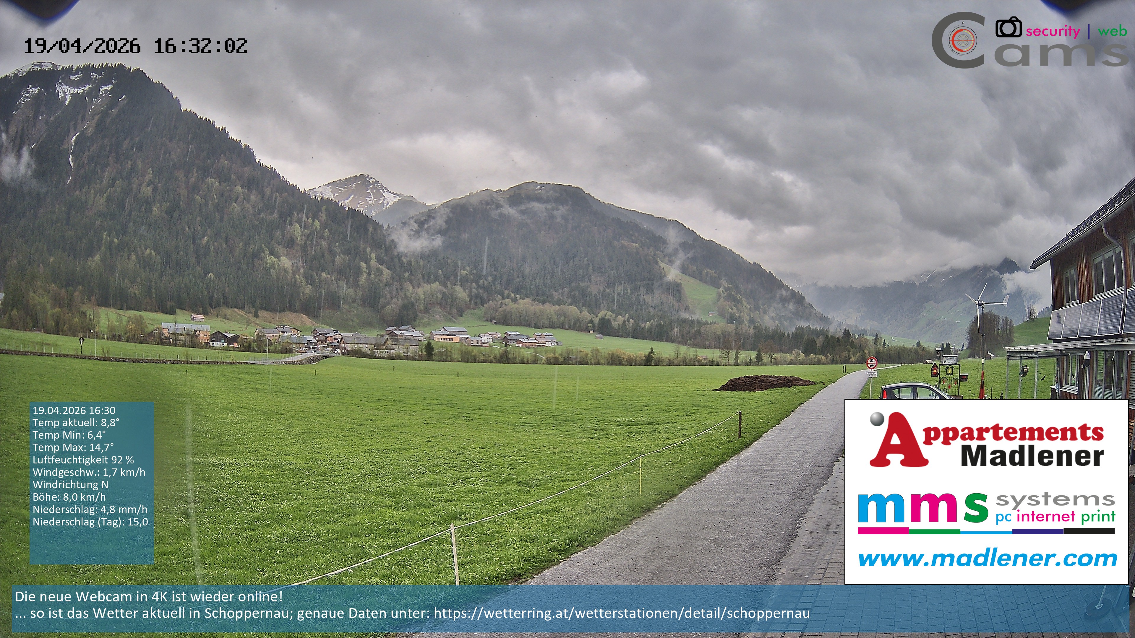 Archived image Webcam Schoppernau lower valley in the Bregenzerwald