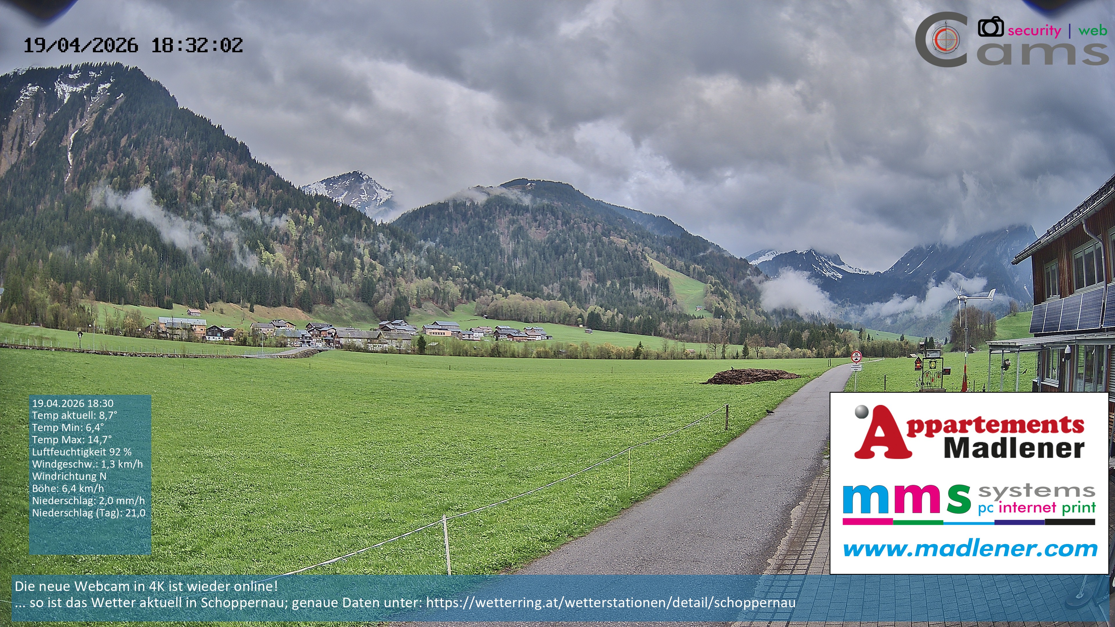 Archived image Webcam Schoppernau lower valley in the Bregenzerwald