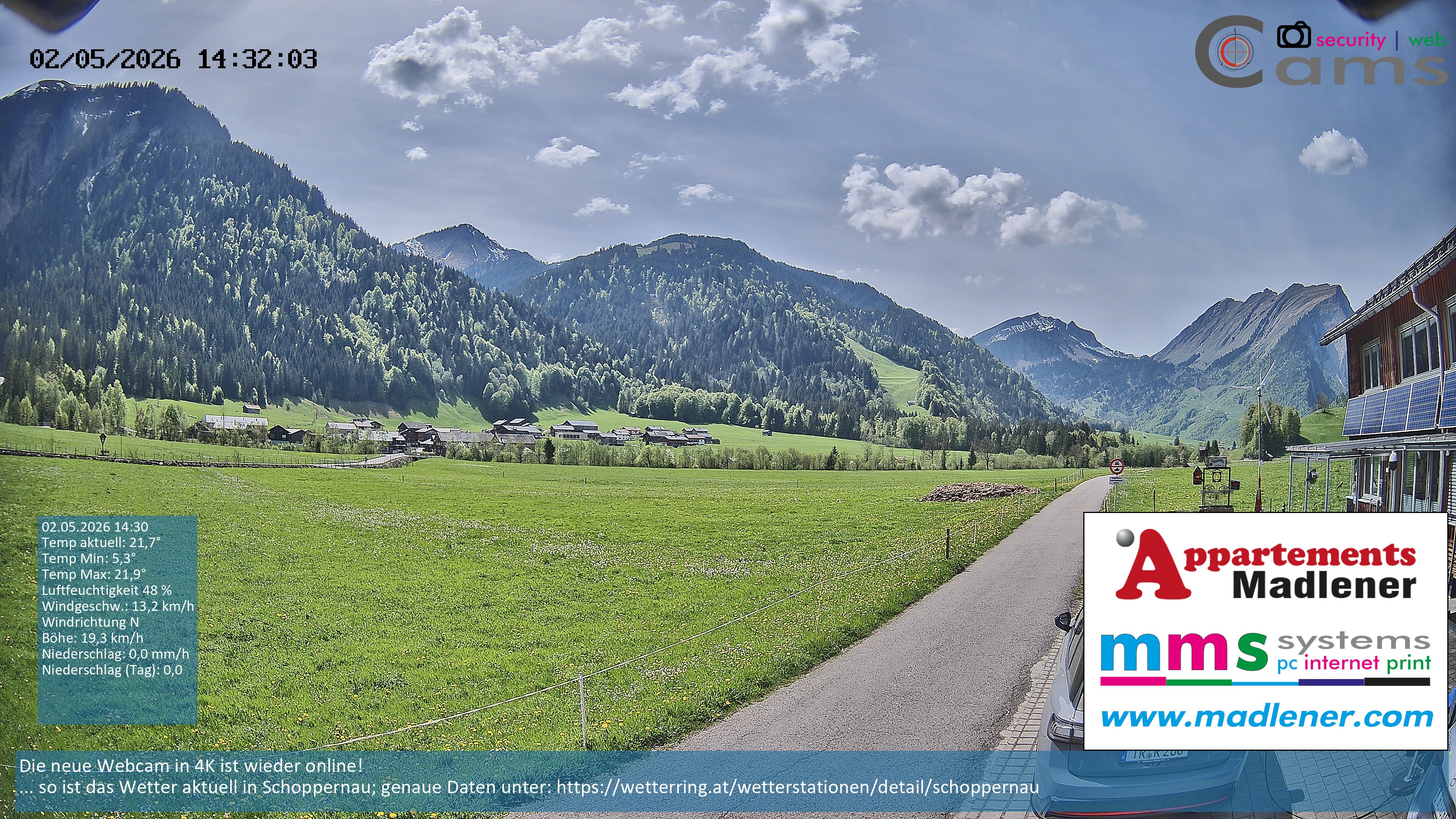 Archived image Webcam Schoppernau lower valley in the Bregenzerwald