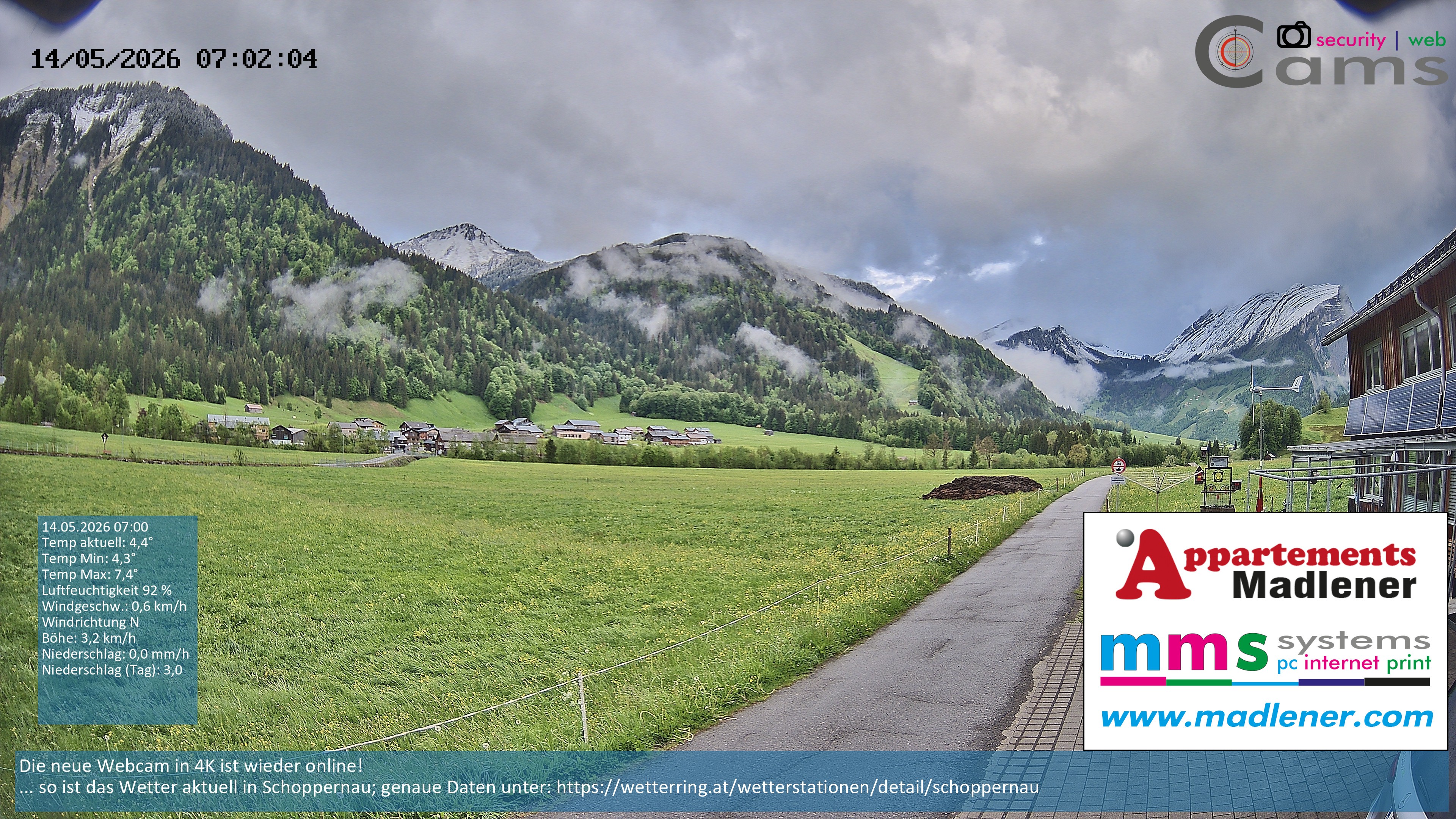 Archived image Webcam Schoppernau lower valley in the Bregenzerwald