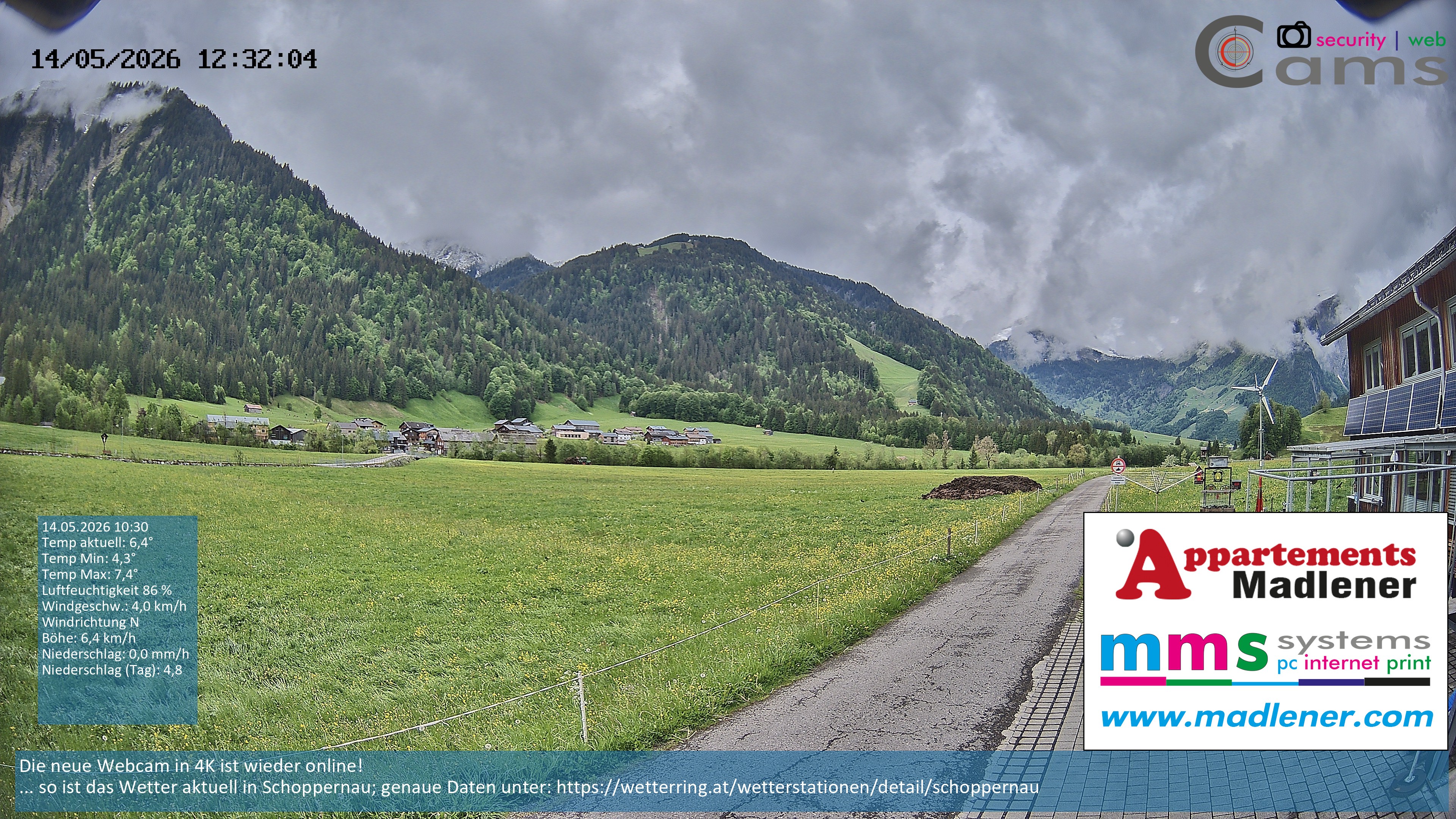Archived image Webcam Schoppernau lower valley in the Bregenzerwald