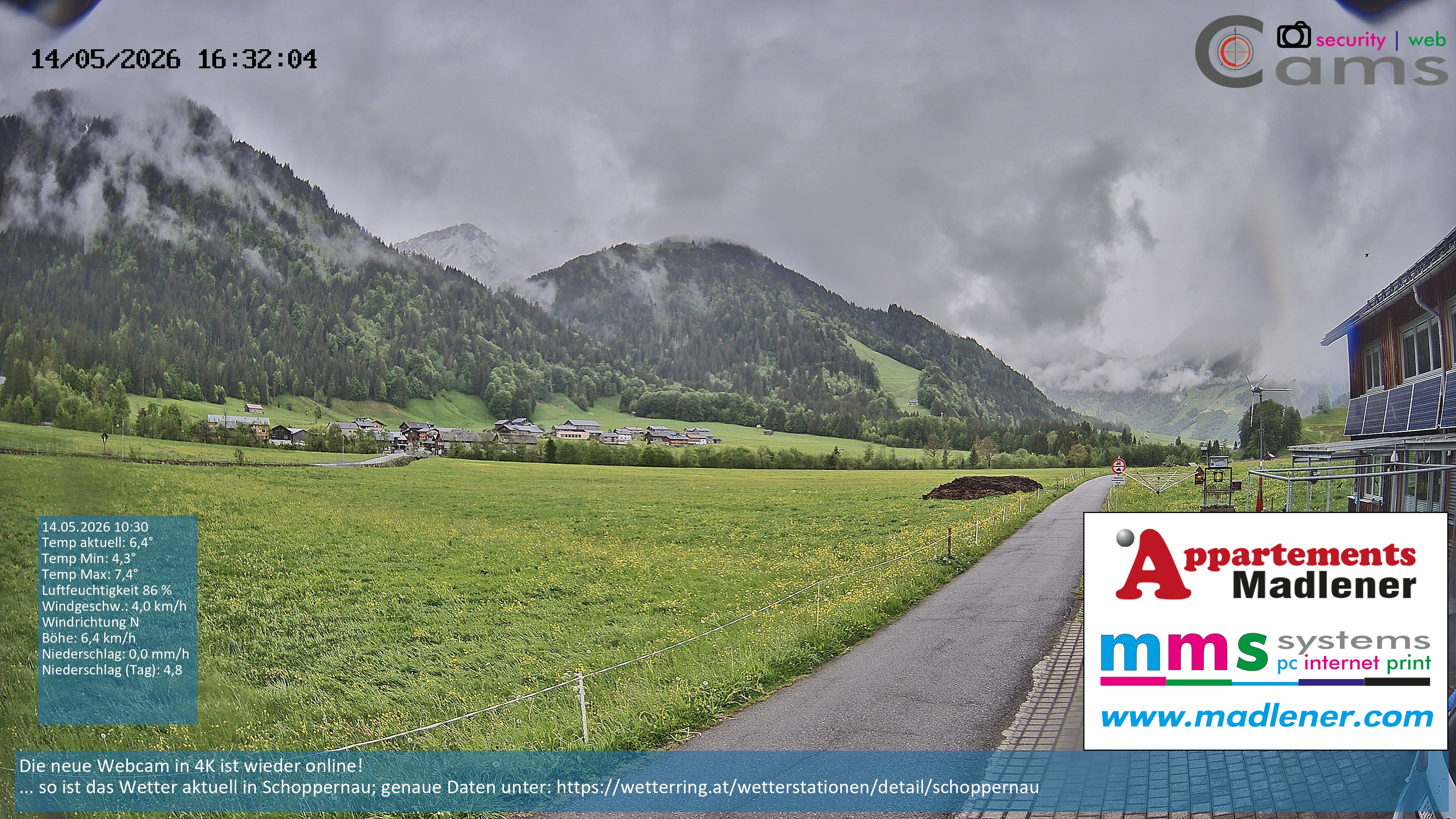 Archived image Webcam Schoppernau lower valley in the Bregenzerwald
