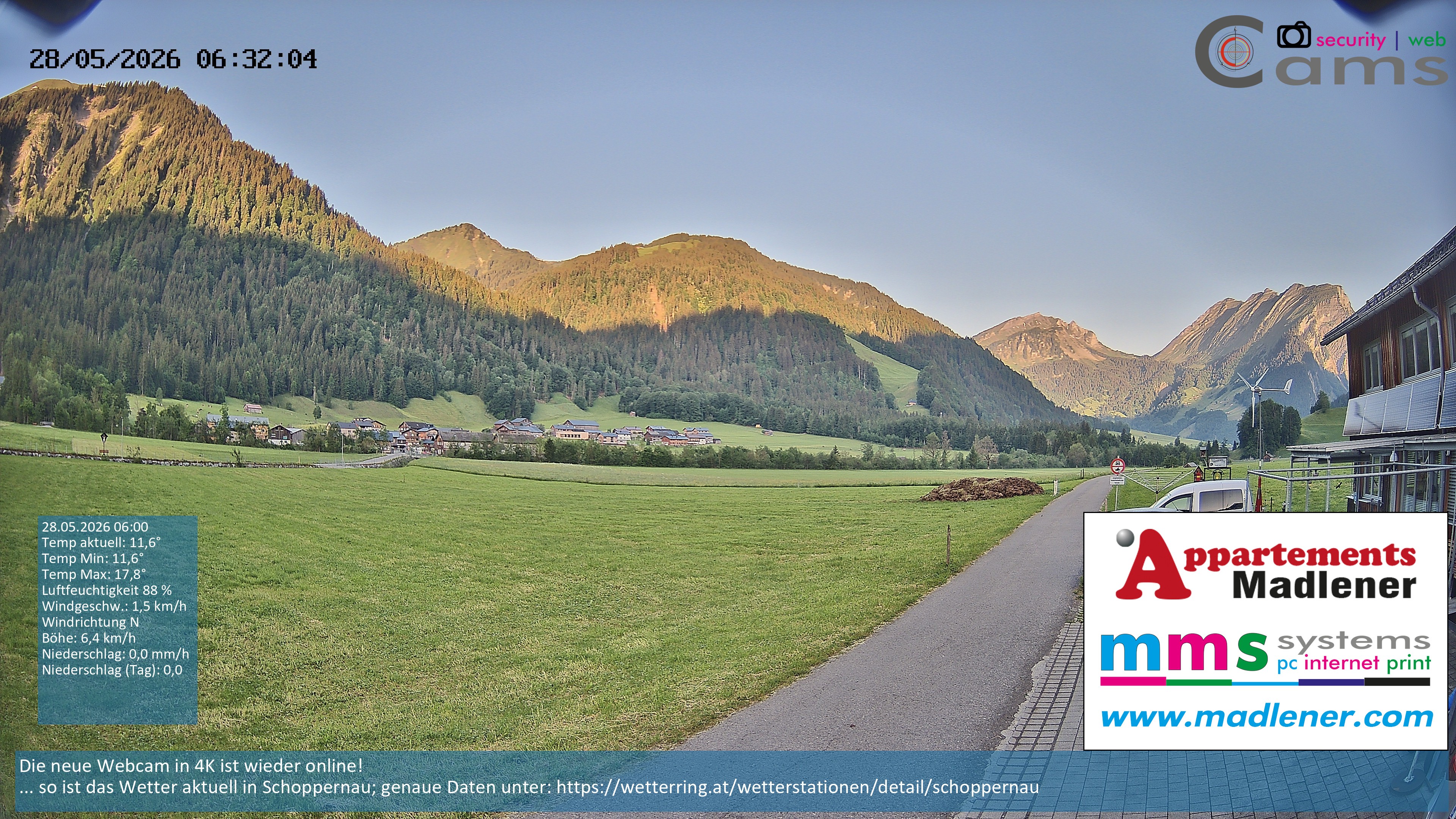Archived image Webcam Schoppernau lower valley in the Bregenzerwald