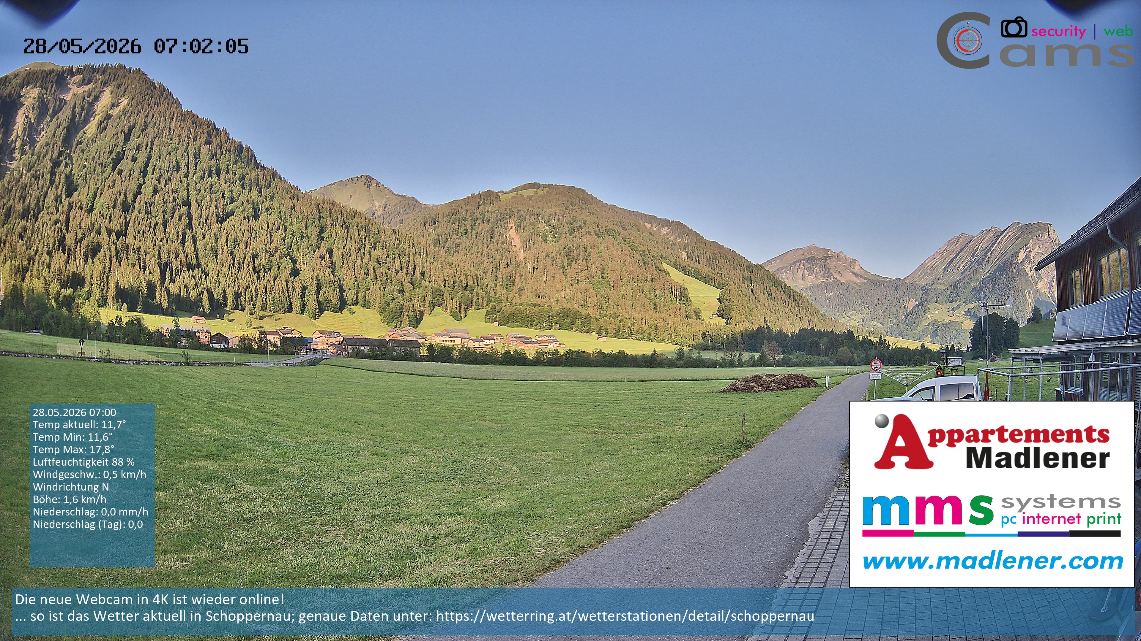 Archived image Webcam Schoppernau lower valley in the Bregenzerwald